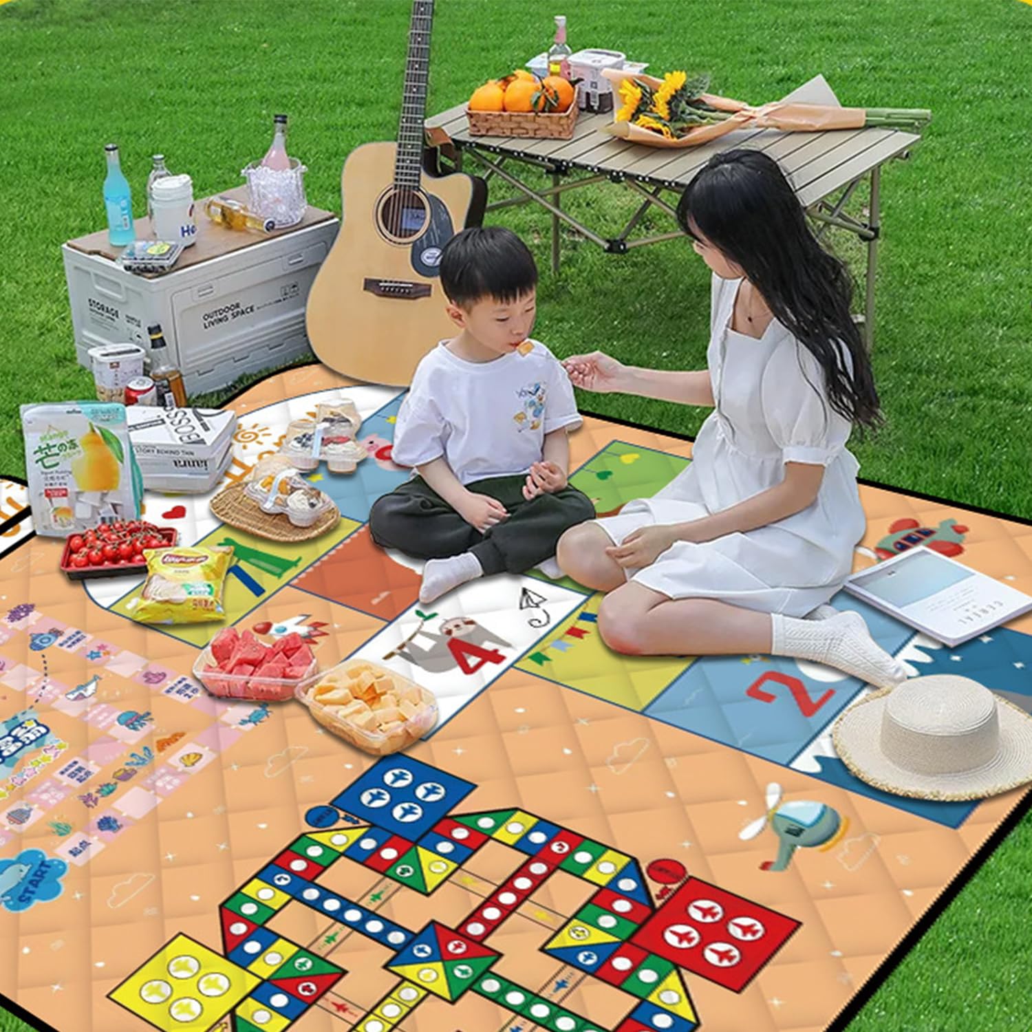 Koc piknikowy, bardzo duży koc zewnętrzny, 180 x 180 cm, wodoodporny, składany, odporny na wilgoć, składany koc do siedzenia, składana piankowa mata do siedzenia, przenośna 3-warstwowa mata piknikowa