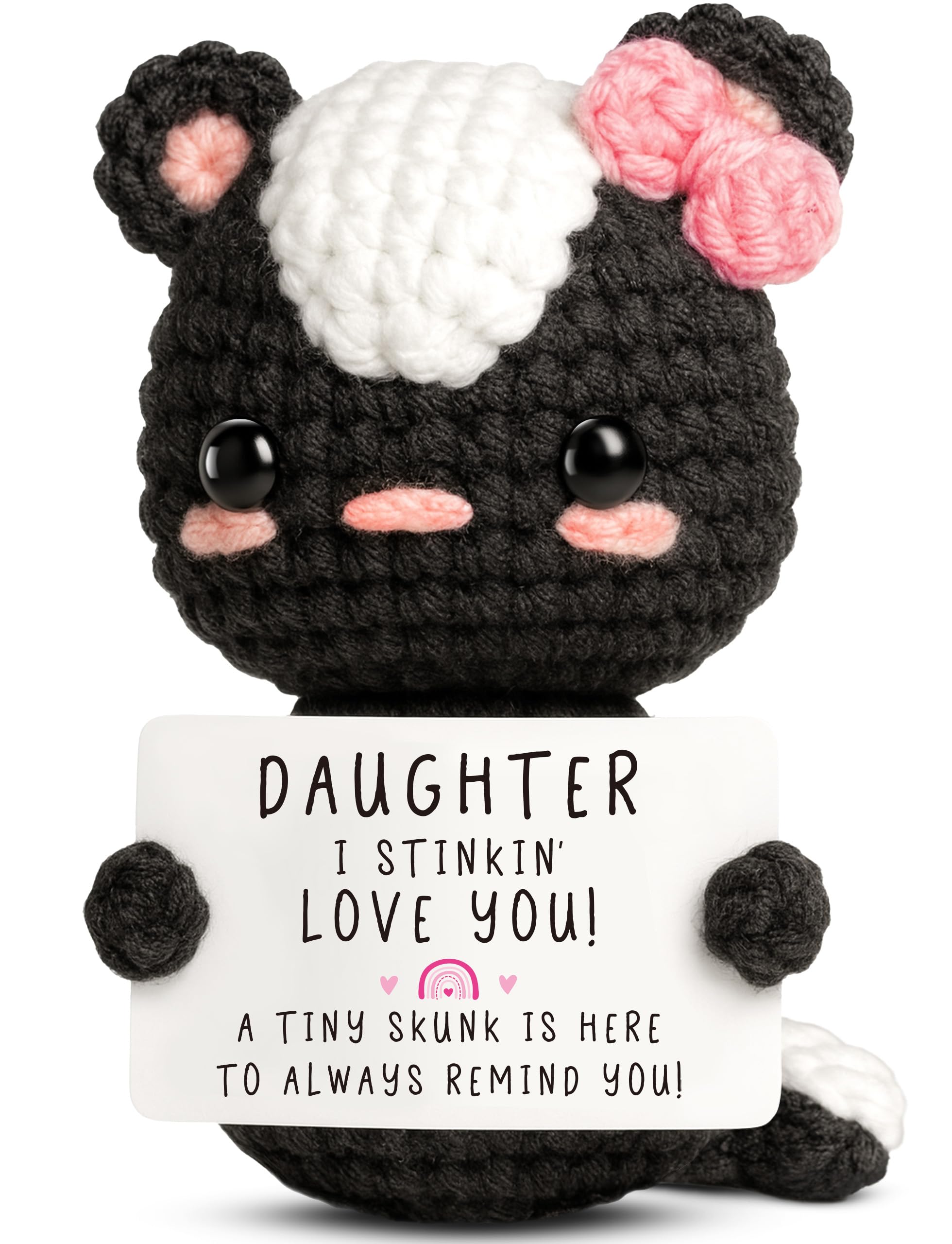 Ovrrcame Crochet Skunk Daughter Valentines Day Gifts – Knitted Plush Easter Basket Stuffers Birthday Gifts for Daughter, I Love You Daughter Gift from