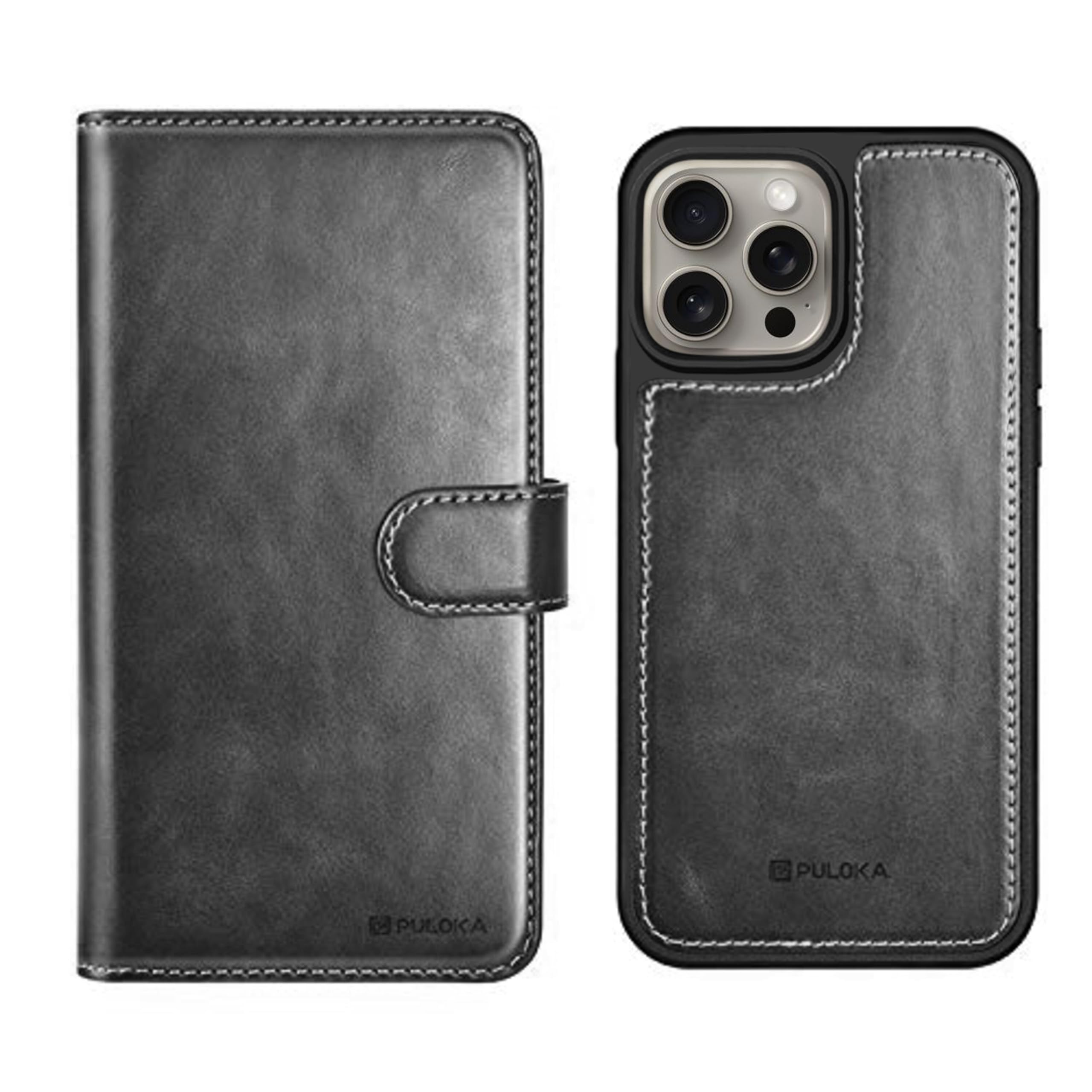 PULOKA - 2 in 1 Flip Cover for iPhone 15 PRO - Protective Case with Card & Cash Pockets - Detachable Flip Case, Kickstand & Magnetic Closure - Profesional & Premium Leather Finish Look -Black (B0CJ9KSR5T) Amazon Price History, Amazon Price Tracker