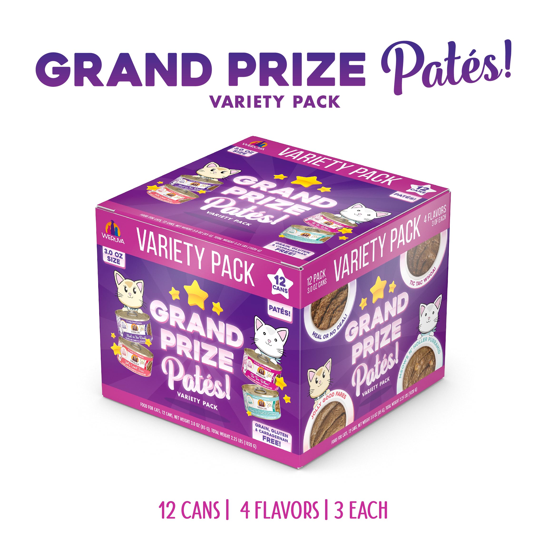 Weruva Wet Cat Food, Grand Prize Patés Variety Pack, 3oz Can, Pack of 12