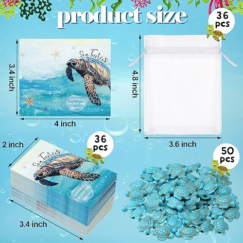 Miniatura 2 de Eaasty Juego de 122 piezas de regalo de tortuga marina, incluye 50 cuentas de tortuga marina, 36 tarjetas de agradecimiento, 36 bolsas de organza