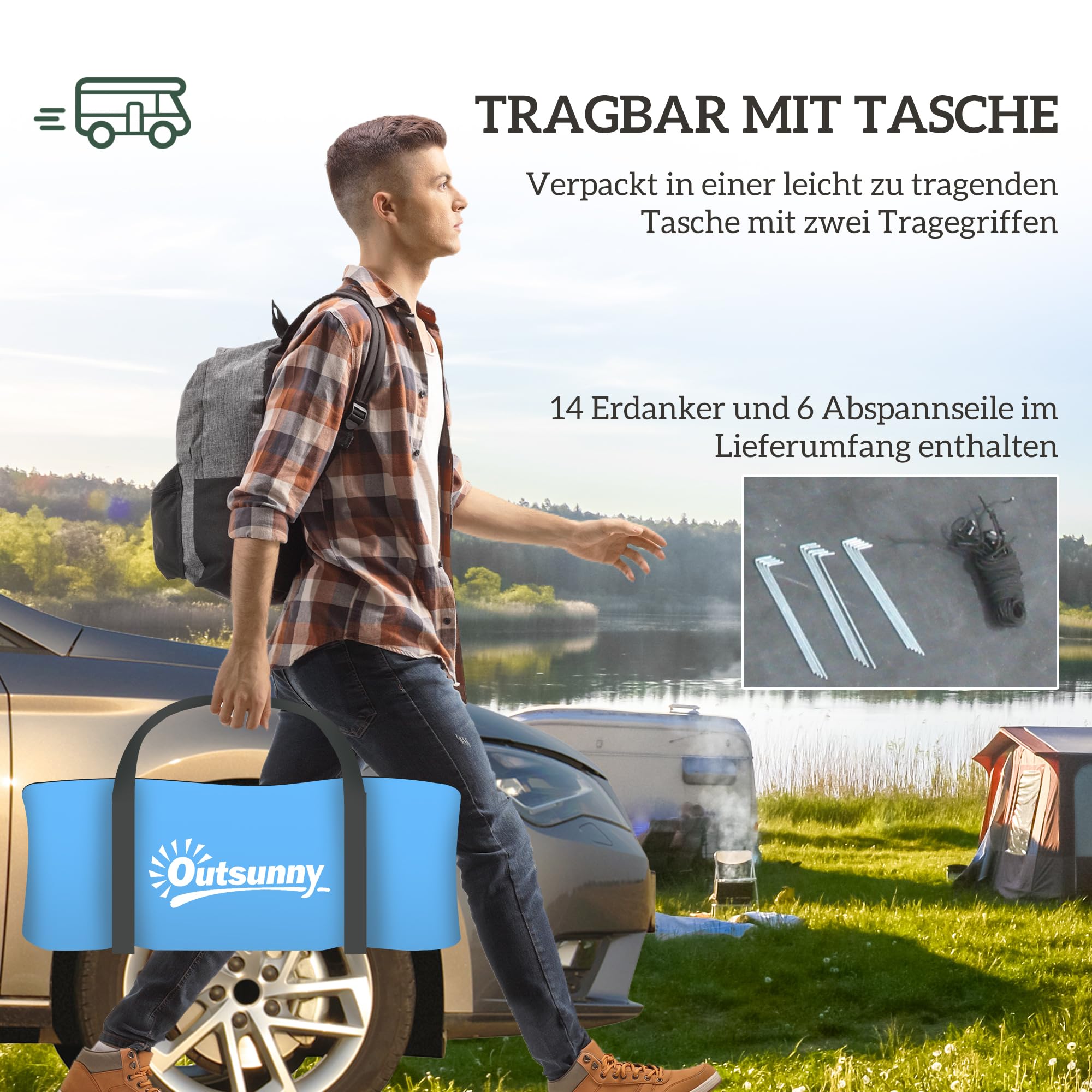 Outsunny Campingzelt für 3-4 Personen stabil wasserdicht Familienzelt mit Schlafzimmer Wohnzimmer, Kuppelzelt mit 3000mm Wassersäule Tunnelzelt Zelt für Camping Reise