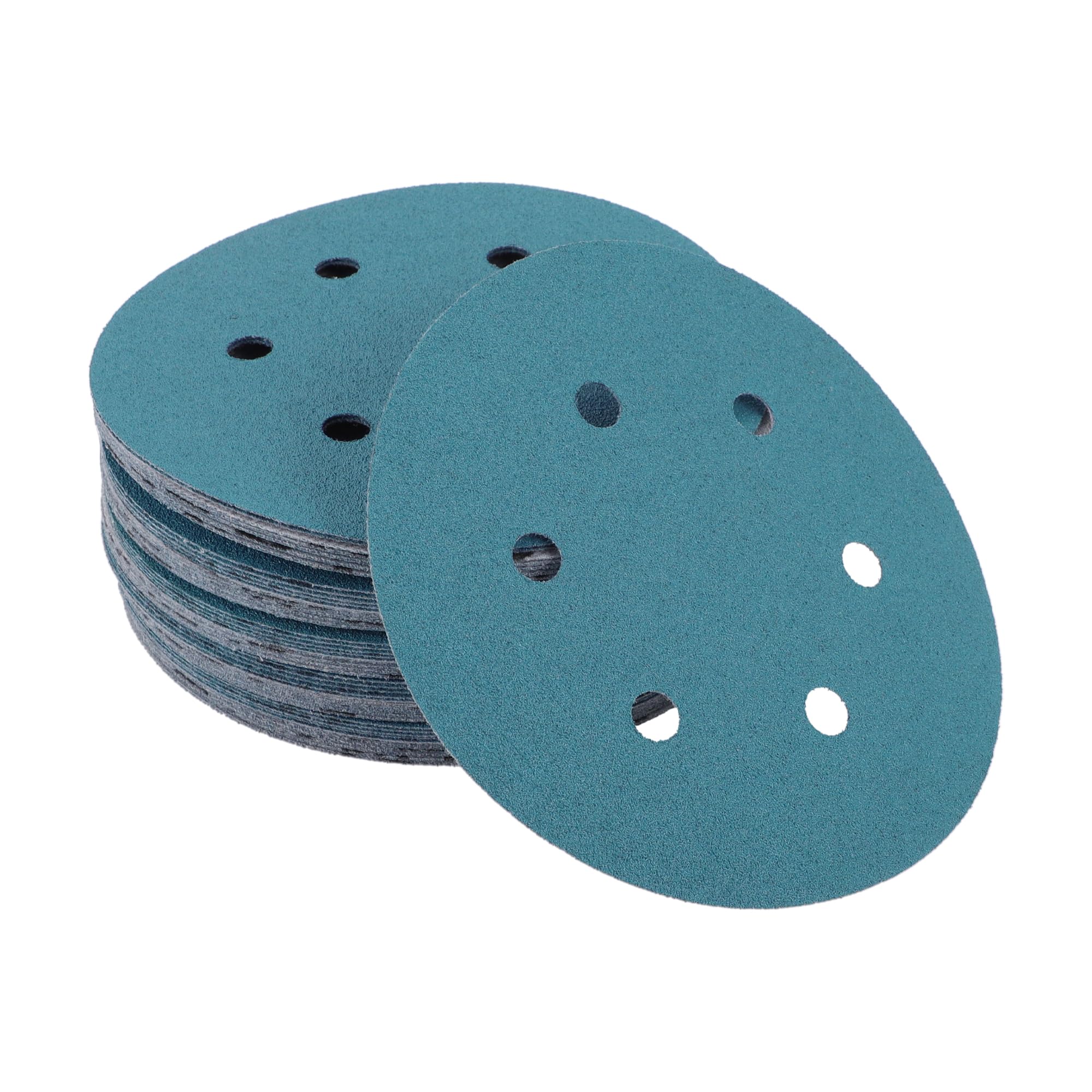 HEROFFIX 50 Pcs Car Wood Sanding Discs Smoothing Hook & Loop Sandpaper for Woodworking Automotive Refinishing 5.91" 7 Hole 100 Grit Blue Zirconia Alumina