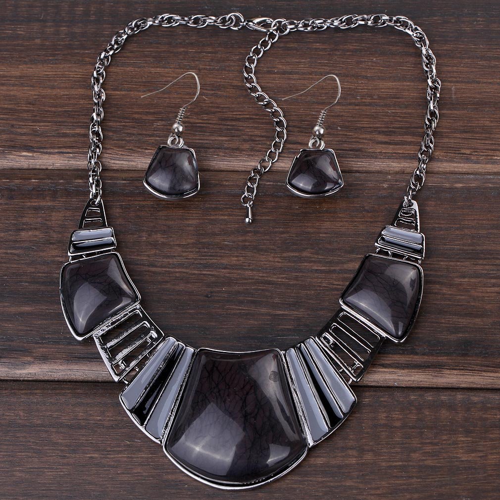 YAZILIND Vintage Ethnique Collier tibetain Sliver Bib Turquoise Collier Boucles d'oreilles Ensemble de Bijoux Femmes