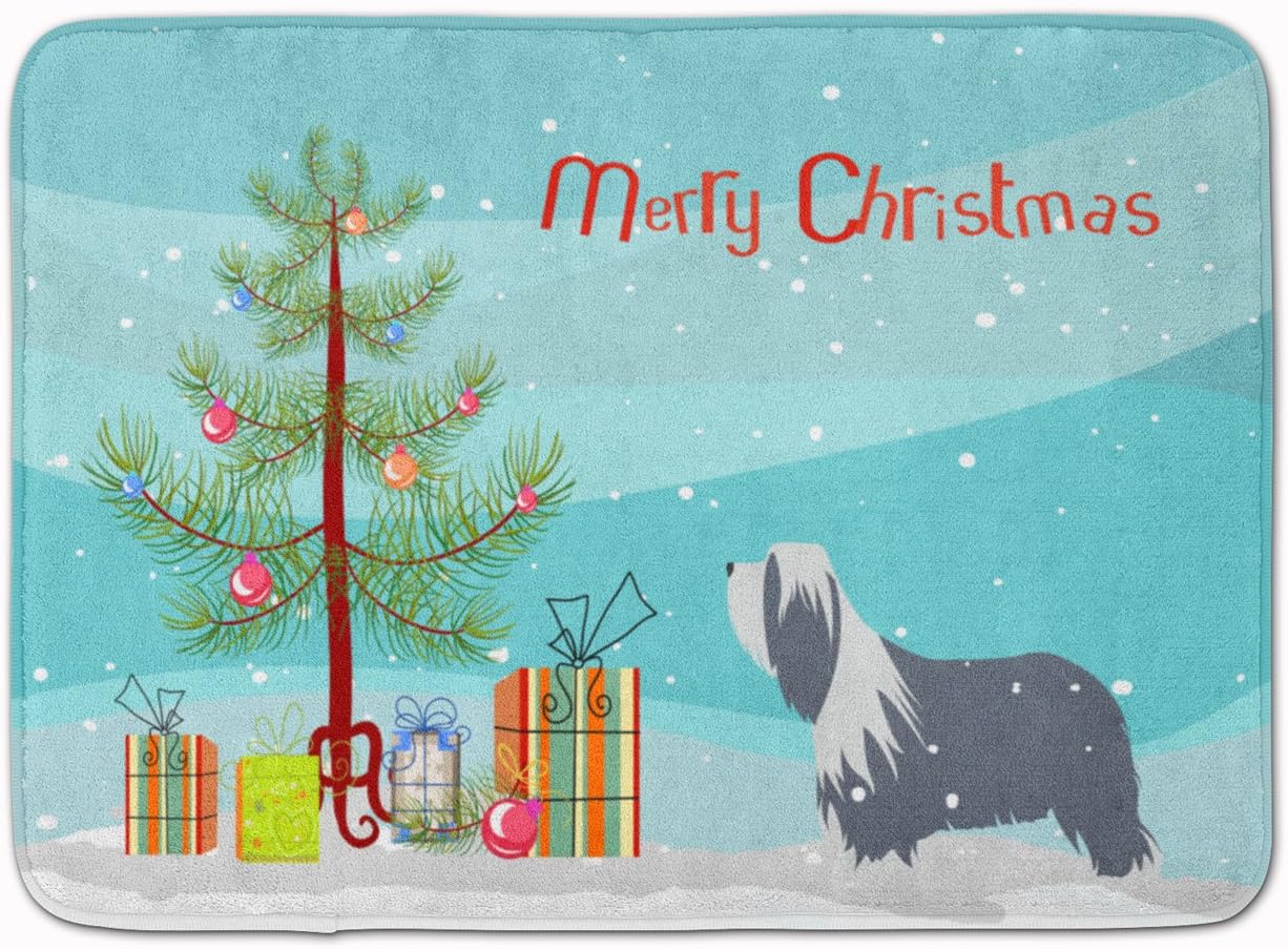 Caroline's Treasures BB2935RUG Bearded Collie Dog Merry Christmas Tree Bath Mat Machine Washable Anti-Fatigue Memory Foam Kitchen Rug, 19 X 27, Multicolor