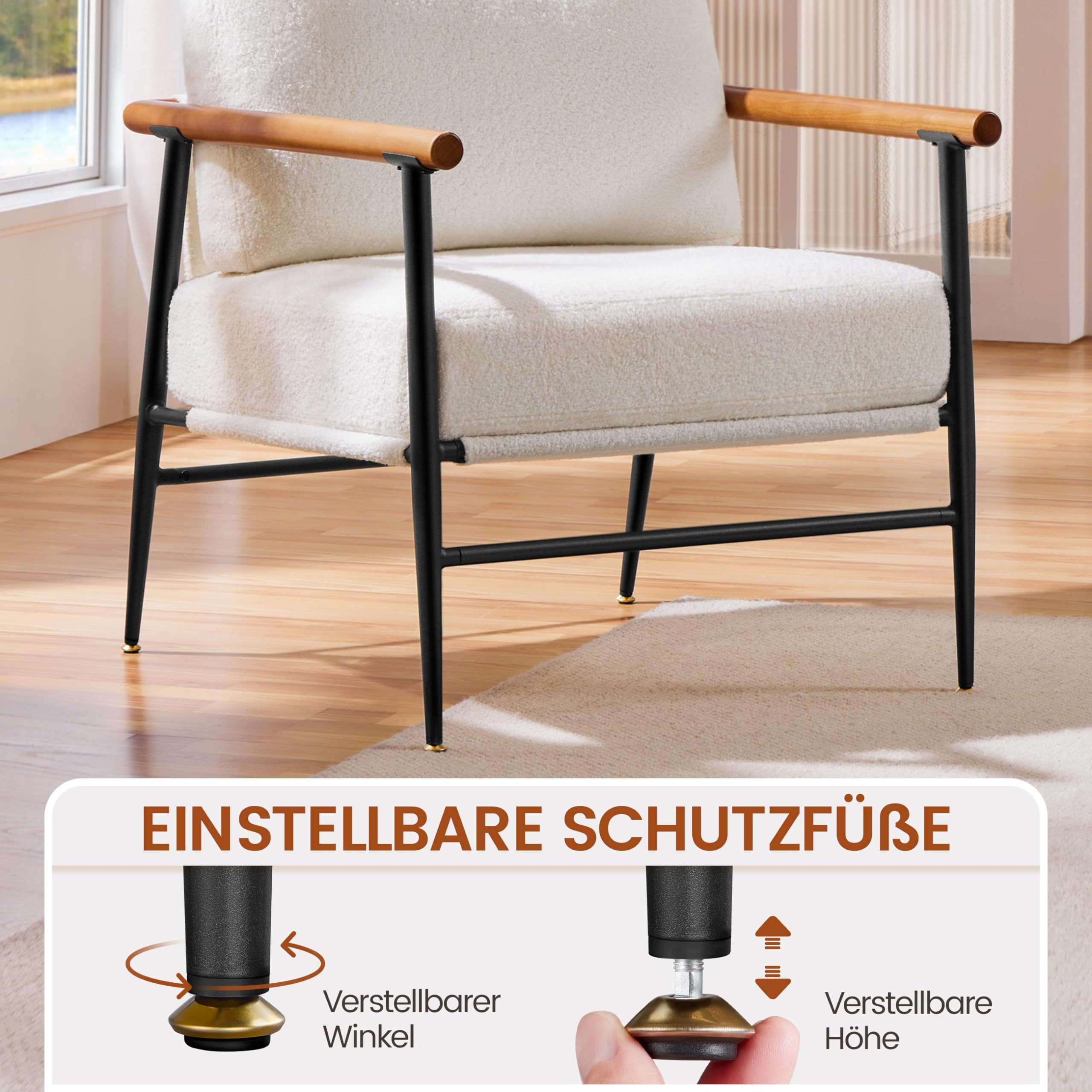 Yaheetech Sessel Wohnzimmer Polstersessel aus atmungsaktivem Stoff & Armlehnen modern Loungesessel Relaxsessel bis 136 kg belastbar, für Wohnzimmer, Schlafzimmer Elfenbein