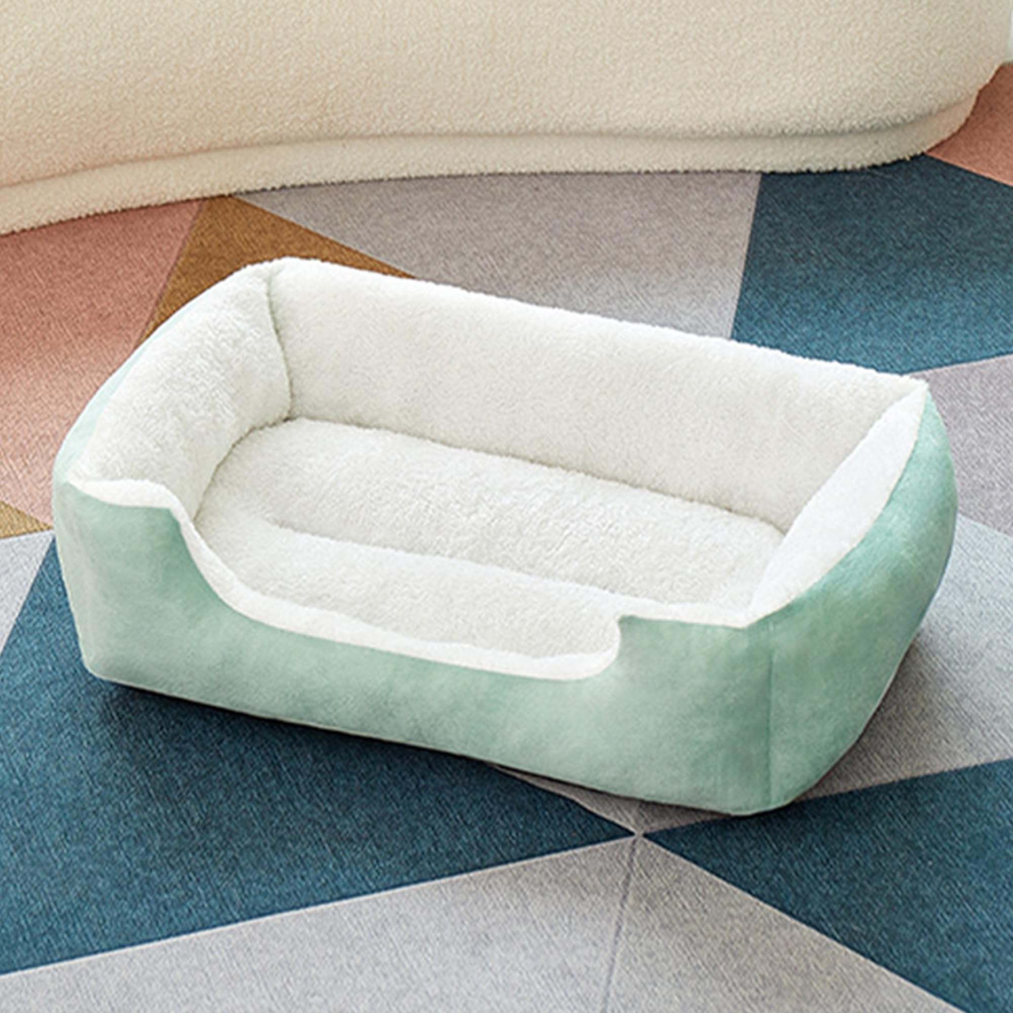  Large Cat Bed Warm Cat Sleeping Cushion Kitten Sofa Bed Cosy Soft Pet Nest House with Slip-Resistant Bottom Dog Sofa for Indoor Small Dog Puppy Rabbit (50x40x7cm,Green)