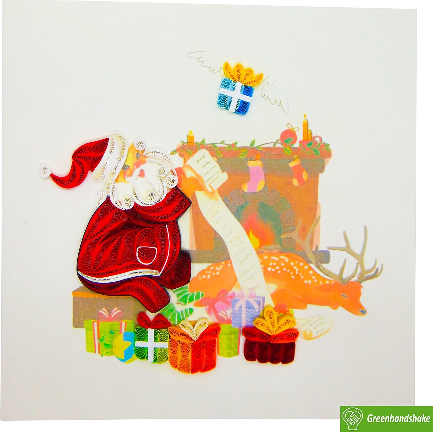 GREENHANDSHAKE Christmas Quilling Card 3D Collection - Unique Dedicated Handmade, Design Greeting Card for all occasion (Santa Claus checking the gift list) - Image 6