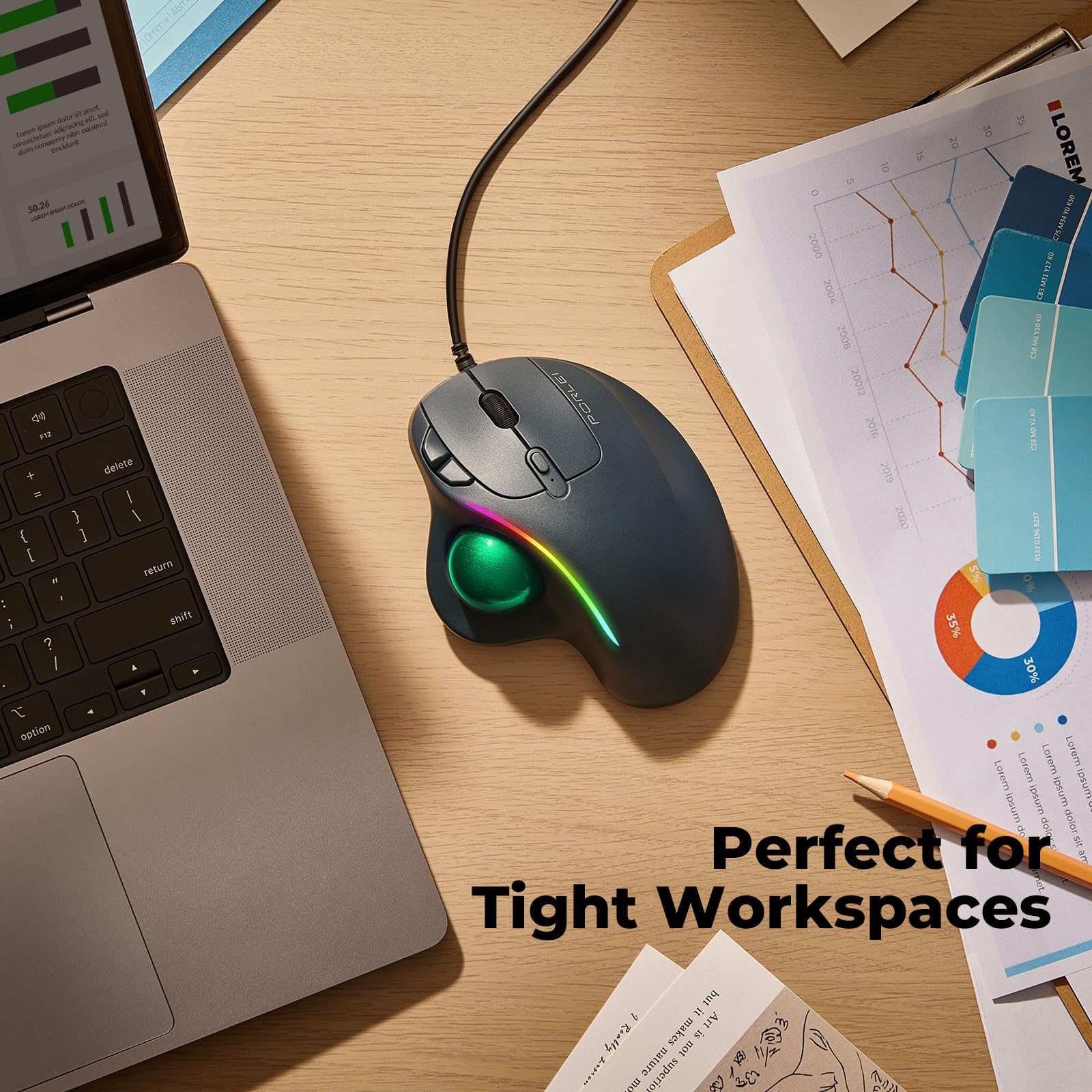 Souris Trackball filaire RGB - Vert