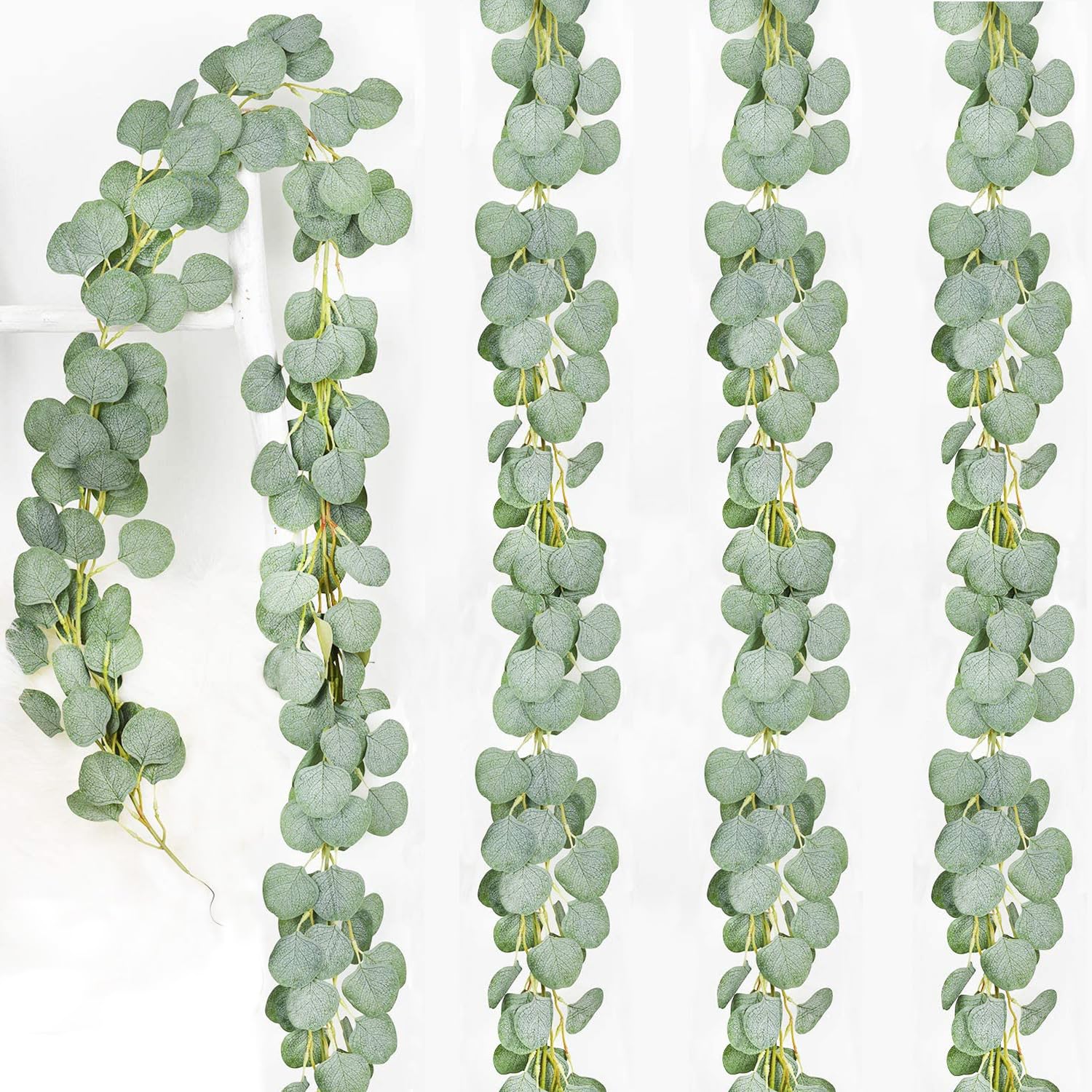 Künstliche Eukalyptus-Girlande, Kunstpflanze, 1,8 m, Kunstseide, Eukalyptusblätter, Ranken, handgefertigte Girlande, Hochzeit, Hintergrund, Bogen, Wanddekoration, 4 Stück