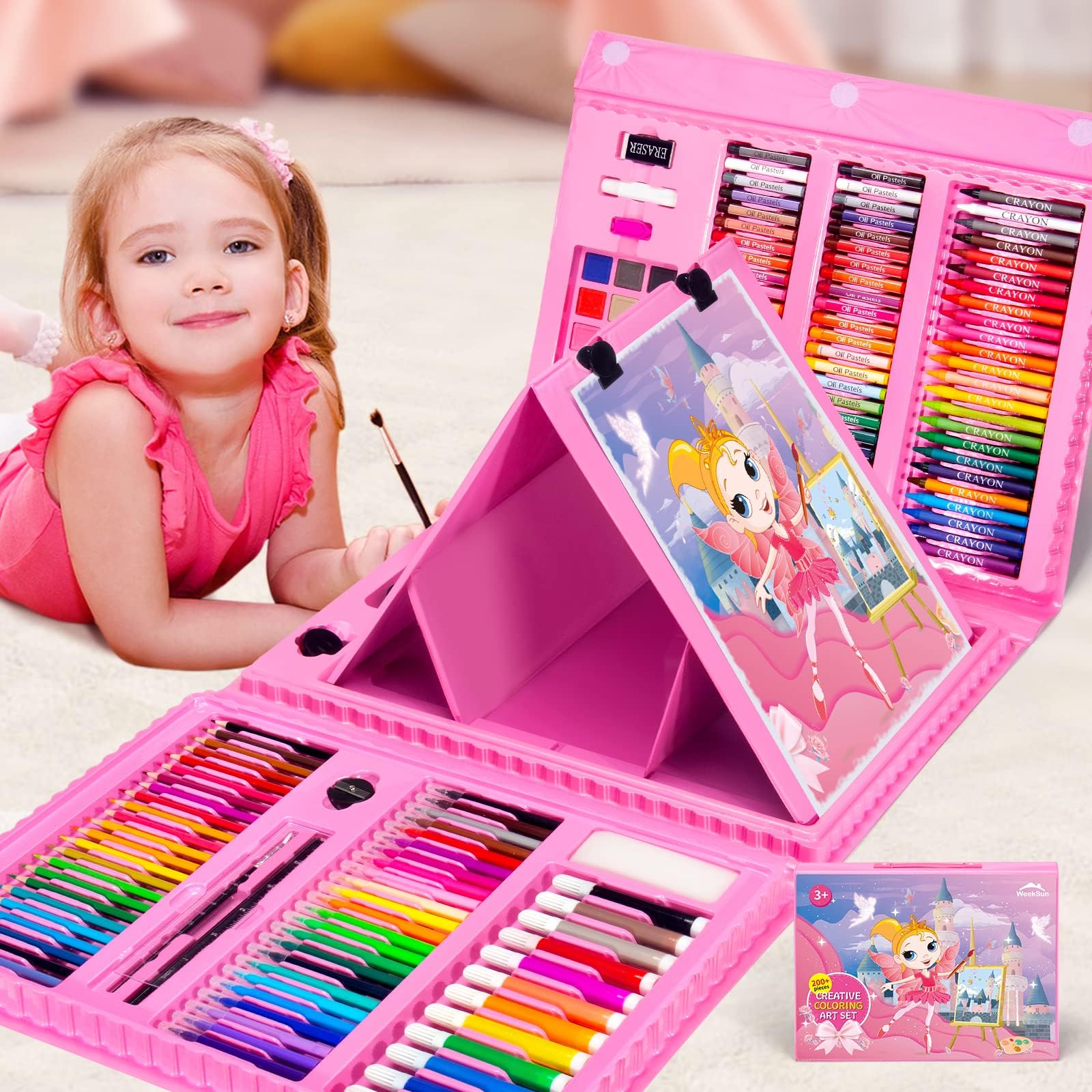 WEEKSUN 240 Pcs Art Set in Castle Theme, Drawing Kit with Crayons, Oil