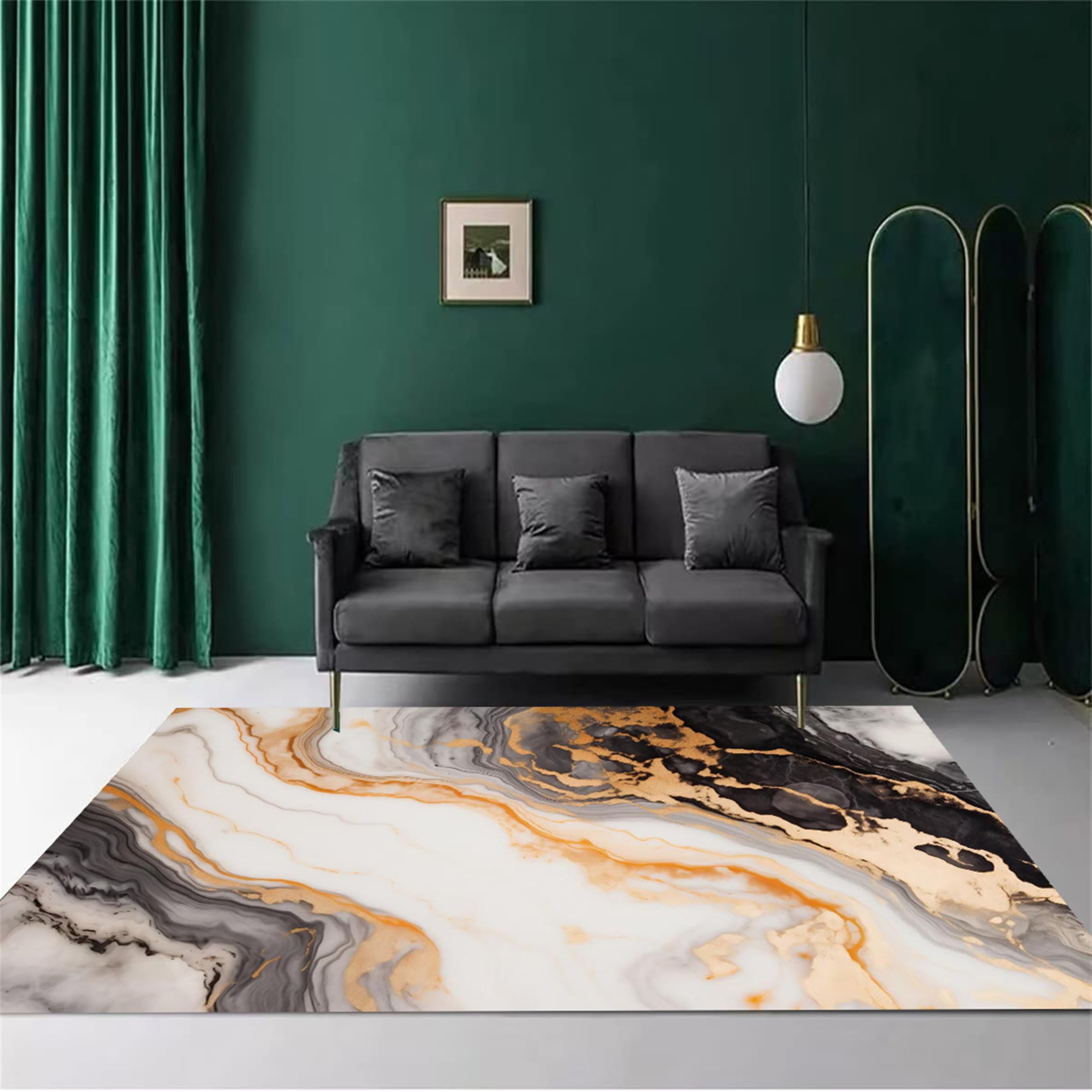 AOESELN Area Rugs for Living Room Marble Black Gold Abstract Art 180x260cm, With Non-Slip Backing, Machine Washable, Indoor Low Pile Rug, for Living Room Bedroom Kitchen Bathroom Home Decor