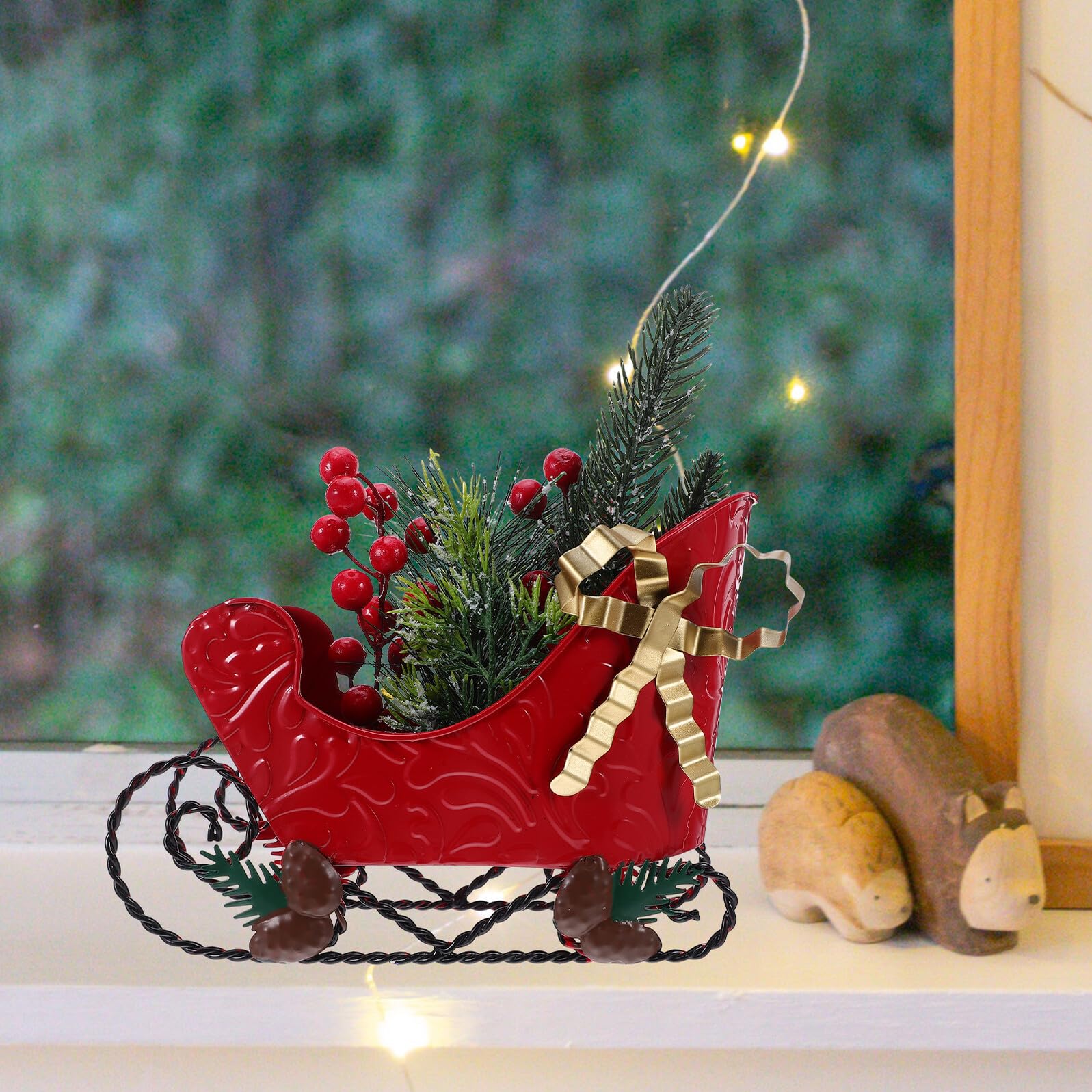 SHINEOFI Adorno de Trineo Navideño de Metal Decoración de Escritorio Clásica de Trineo Navideño para Exteriores Festivos