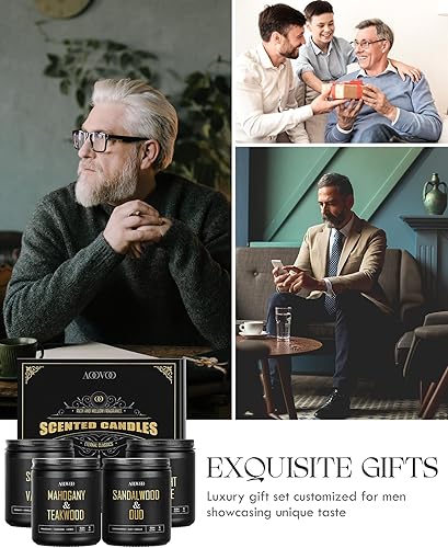 Miniatura 5 de AOOVOO Velas perfumadas para hombres  Paquete de 4 velas para el hogar, cera de soja de 36 onzas, tiempo de combustión de 200 horas, juego de velas