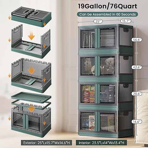 Miniatura 10 de Contenedores plegables de almacenamiento con tapas, ruedas y puerta, contenedores apilables para organizar y almacenar fácilmente, 8.4 galones, 2