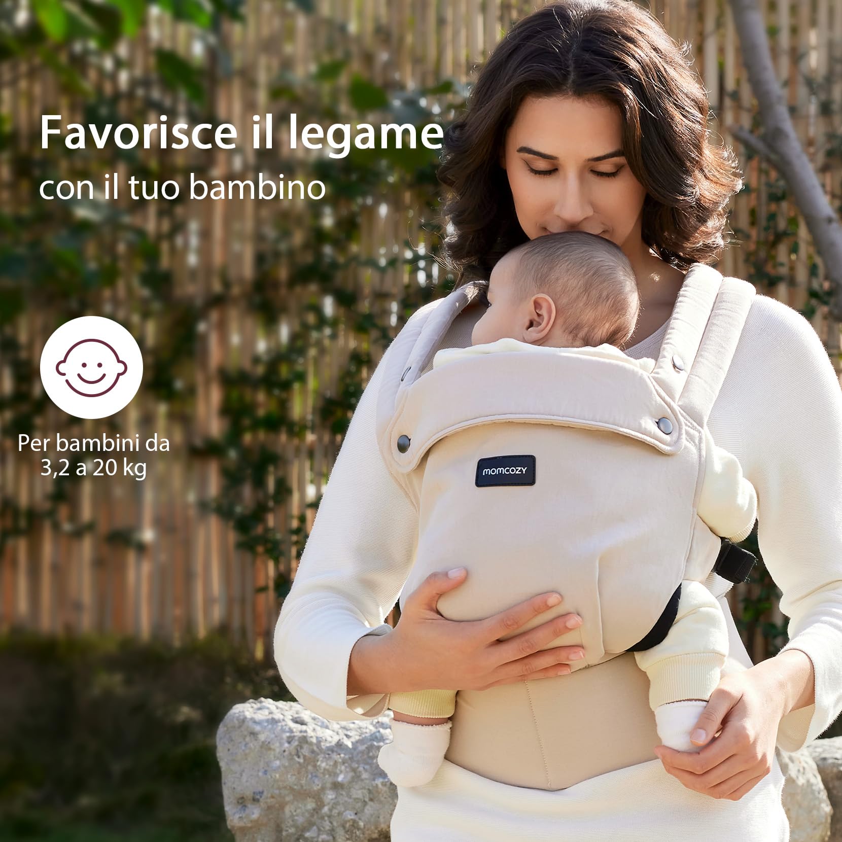 Marsupio Momcozy - Ergonomico, confortevole e leggero, per bambini da 3 a 20 kg (3-24 mesi), facile da indossare, ideale per genitori a mani libere, Kaki