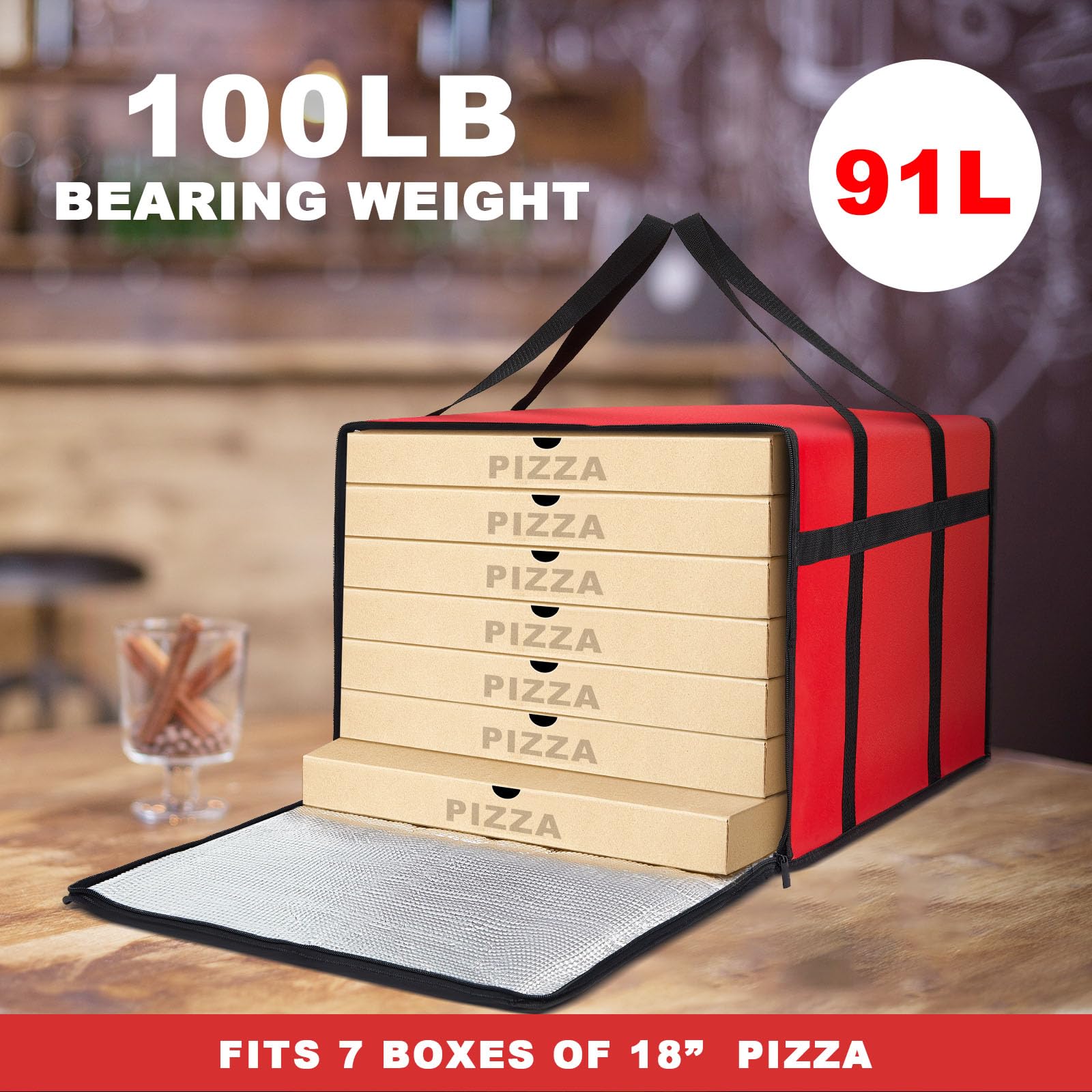 Maxcheck 2 sacchetti isolati per la consegna della pizza, borsa termica per pizza e pizza, riutilizzabili, isolanti, per uso personale e professionale (rosso, 50,8 x 50,8 x 35,5 cm)