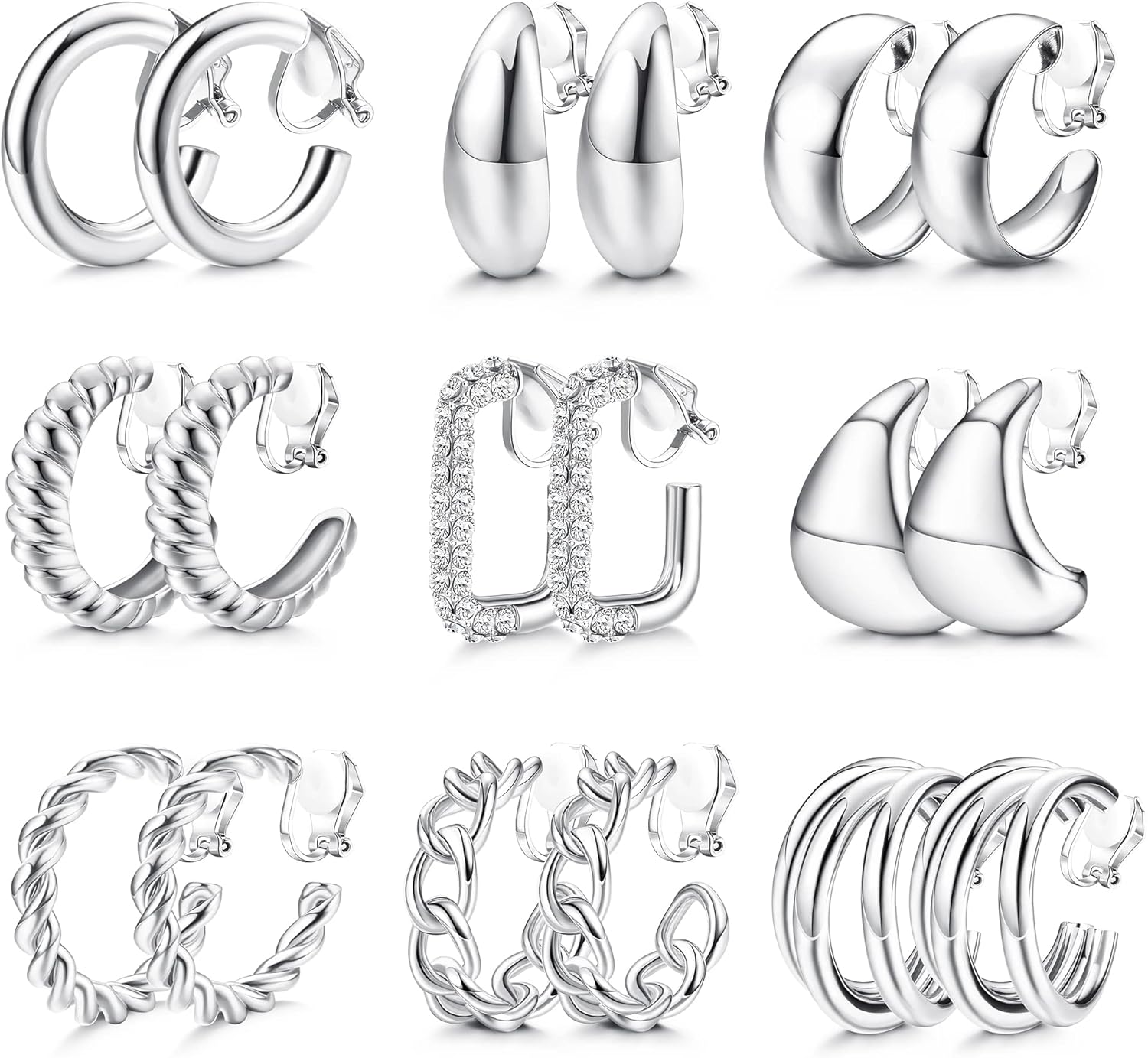 YADOCA 9 Pairs Gold Clip on Earrings for Women 14K Gold Plated Waterdrop Chunky Clip on Hoop Earrings No Piercing Fake Earrings Set