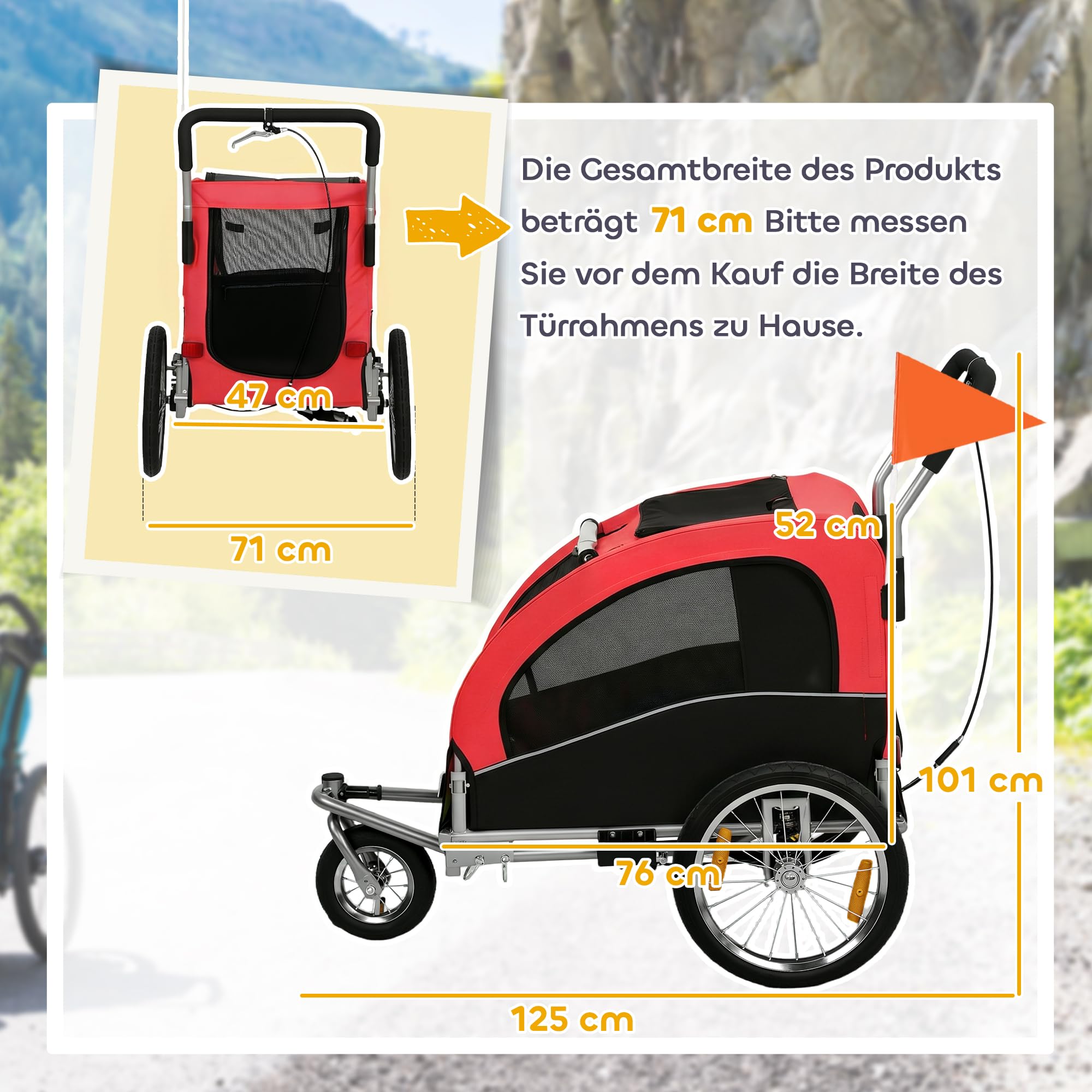 PawHut 2-in-1 Hundeanhänger für Fahrrad Hundebuggy für kleine & mittelgroße Hunde bis 20 kg Faltbarer Fahrradanhänger mit 600D Oxford, Reflektoren, Handbremse, Universelle Kupplung