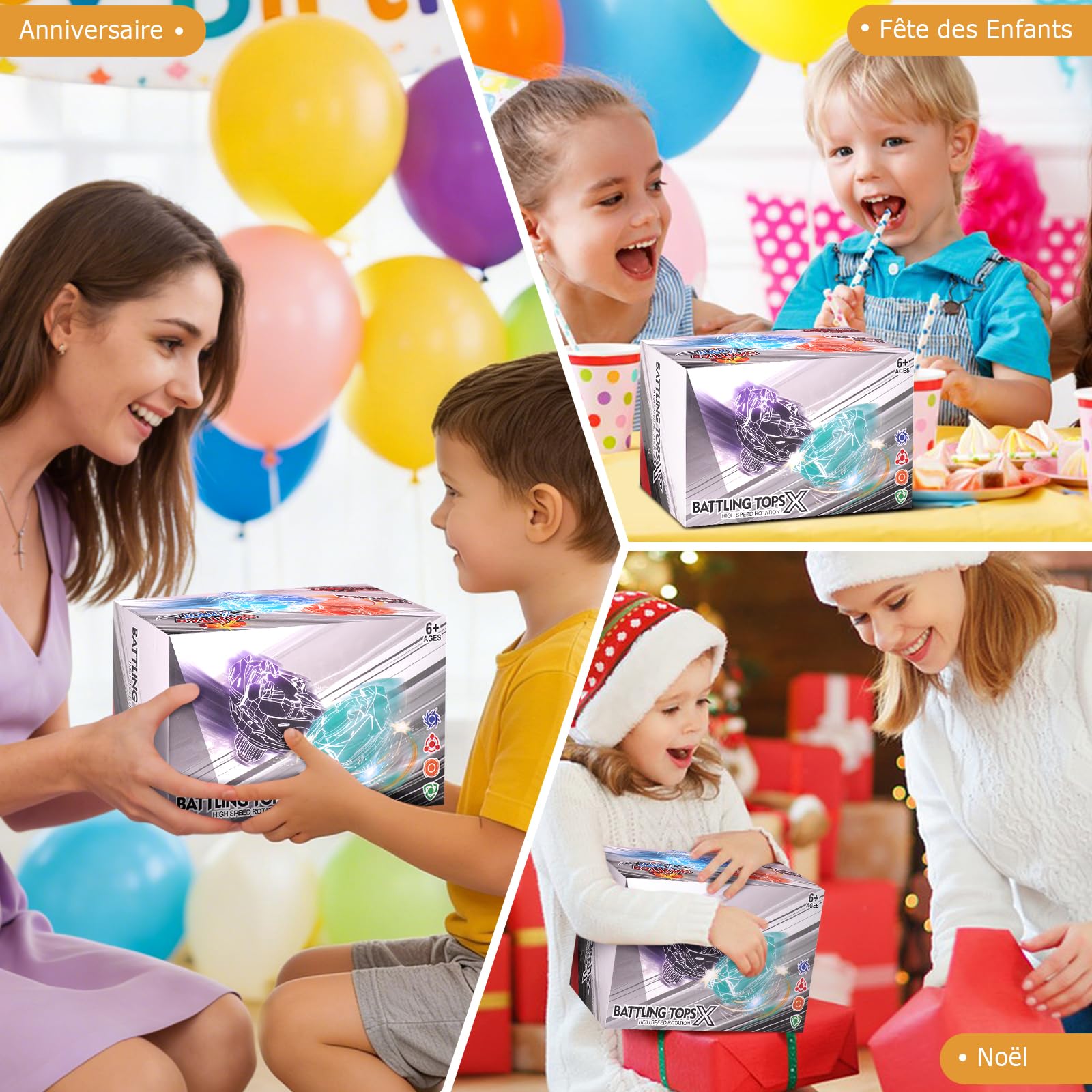 Set X Toupies de Combat, 12 Jouets tournants avec 3 lanceurs, 1 poignée et boîte de Rangement Portable | Cadeau Jeu d'arène gyroscopique pour garçons et Filles dès 6 Ans