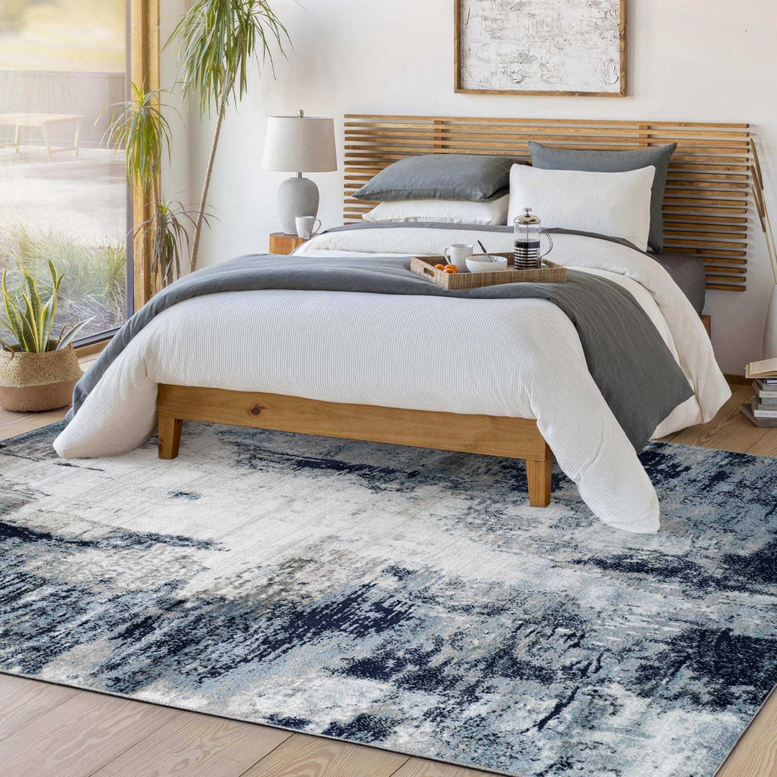 Livabliss Giulia Astratto Rectangle Tappeto | Azzurro cielo, Azzurro inchiostro, Carbone | 120x170cm | Soggiorno e Camera da Letto | Tessuto a Macchina Poliestere