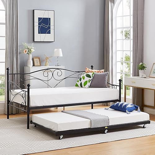 Miniatura 25 de VECELO - Marco de sofá cama de metal prémium, soporte de listones de acero, cabecera de patas fuertes, base de colchón, muebles multifuncionales