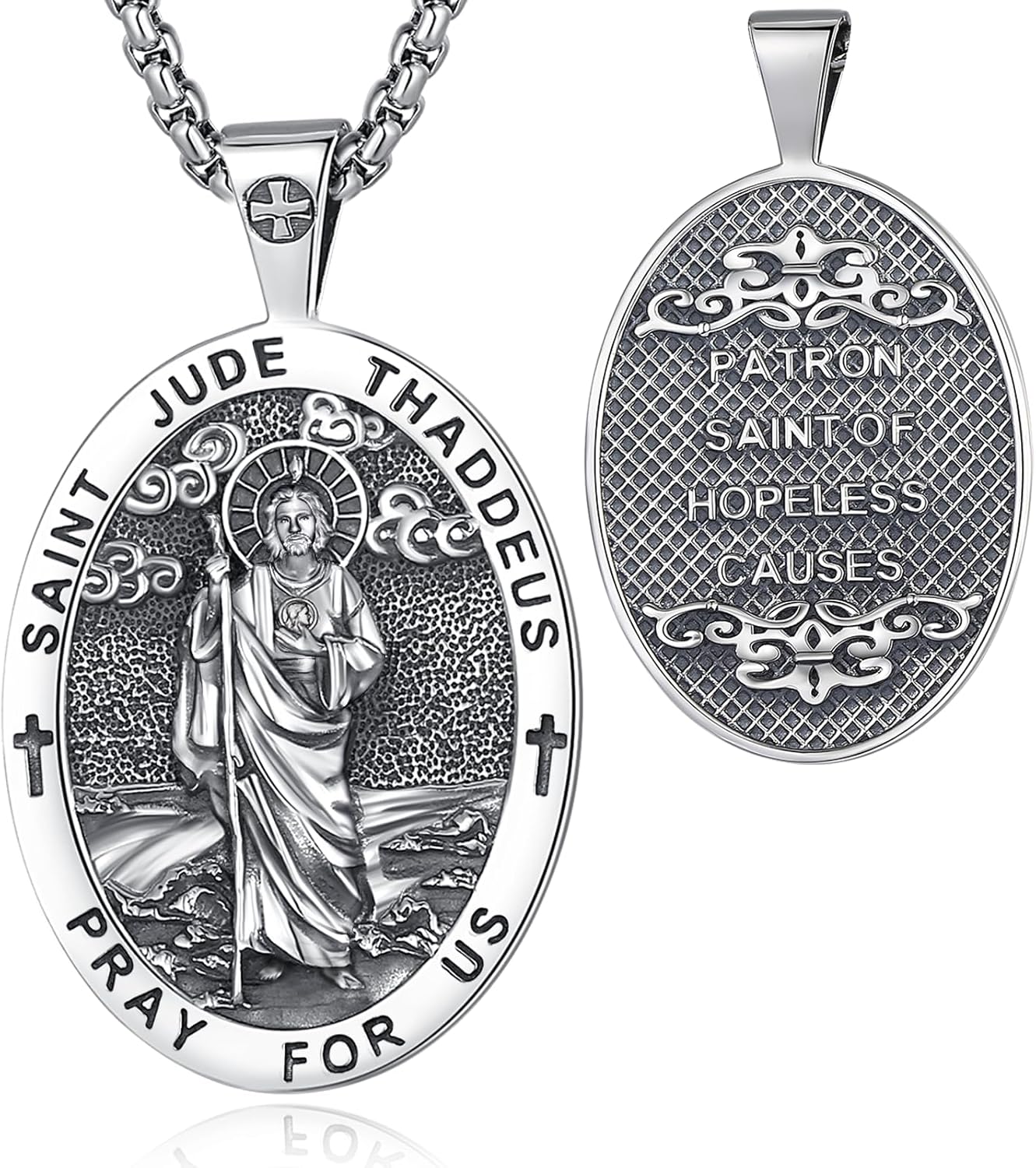 Vito 925 Sterling Silver Saint Necklaces for Women Men, St Michael/Crucifix/Caravaca/St Jude/Virgin Mary Pendant Patron Saint Amulet Medal Religion Jewelry Gift