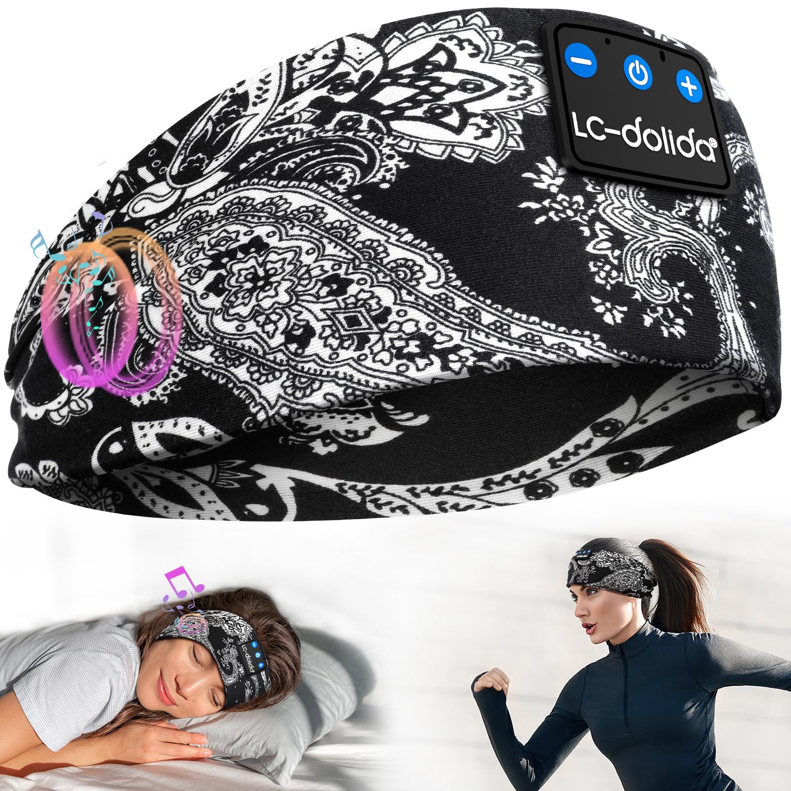 LC-dolida Bluetooth 5.4 Sleep Headphones,Eye Mask Wireless Headband Headphones, Sports Headband Built-in Mic Bluetooth Headphone with HD Stereo Speakers Cool Tech Gadgets Fashion Item Sleep Earphones
