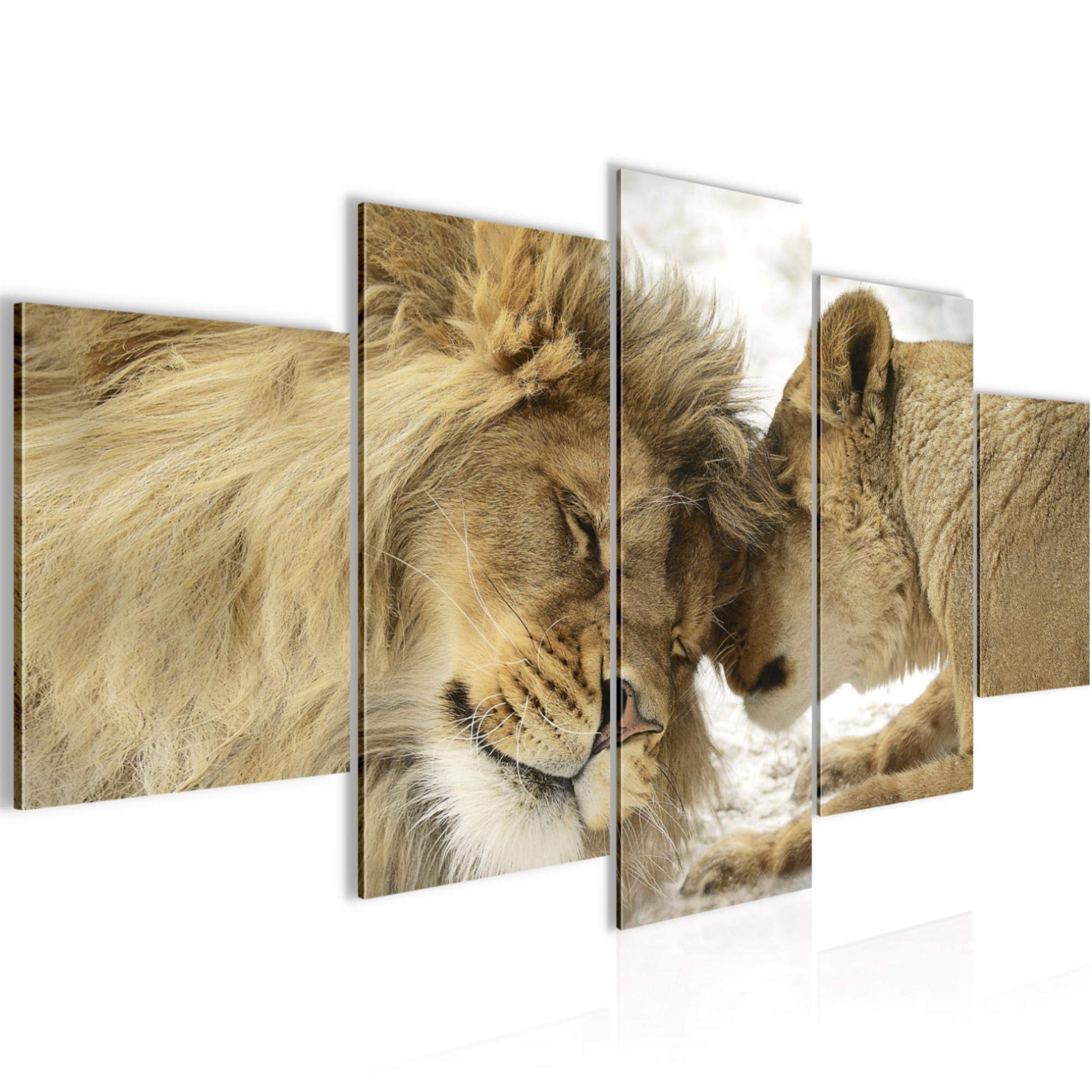 Runa Art Cuadros Leones Amor 5 Piezas Lienzo no Tejido Decoracion Sala Animales África Beige 002152a