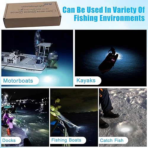 Vista 22 de Luz de pesca subacuática súper brillante de 16000 lúmenes, 20 W, 12 V, LED, sumergible, buscador de cebo de pesca nocturna, luz de caída profunda
