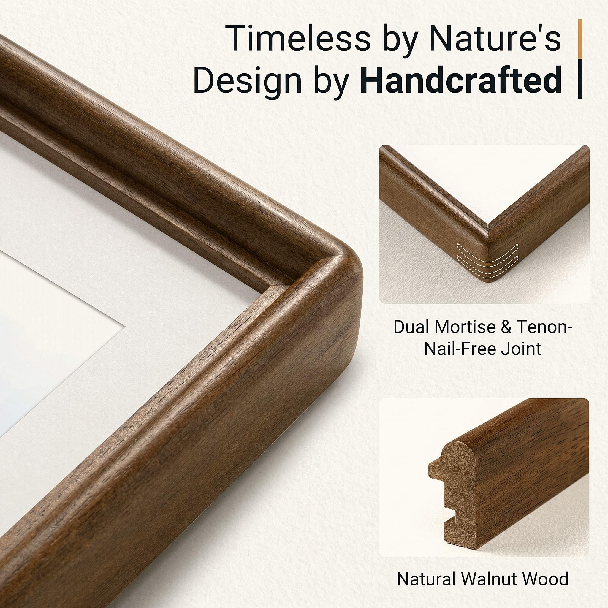 Cornice portafoto in legno di noce naturale con vetro temperato, legno massello proveniente dagli USA, angoli arrotondati fatti a mano, doppia falegnameria, cornice in legno opaco fino a 20 x 25 cm
