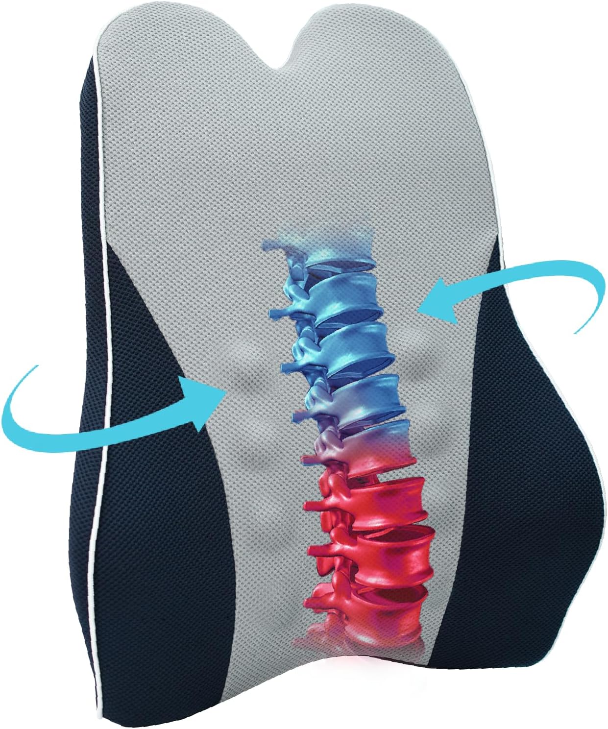 Lumbar Support Pillow for Office Chair: Ergonomic Memory Foam Back Cushion for Pain Relief & Improve Sitting Posture, Back Support for Office Chair-Car Seat, Wheelchair, Desk Chair （Gray&Navy）