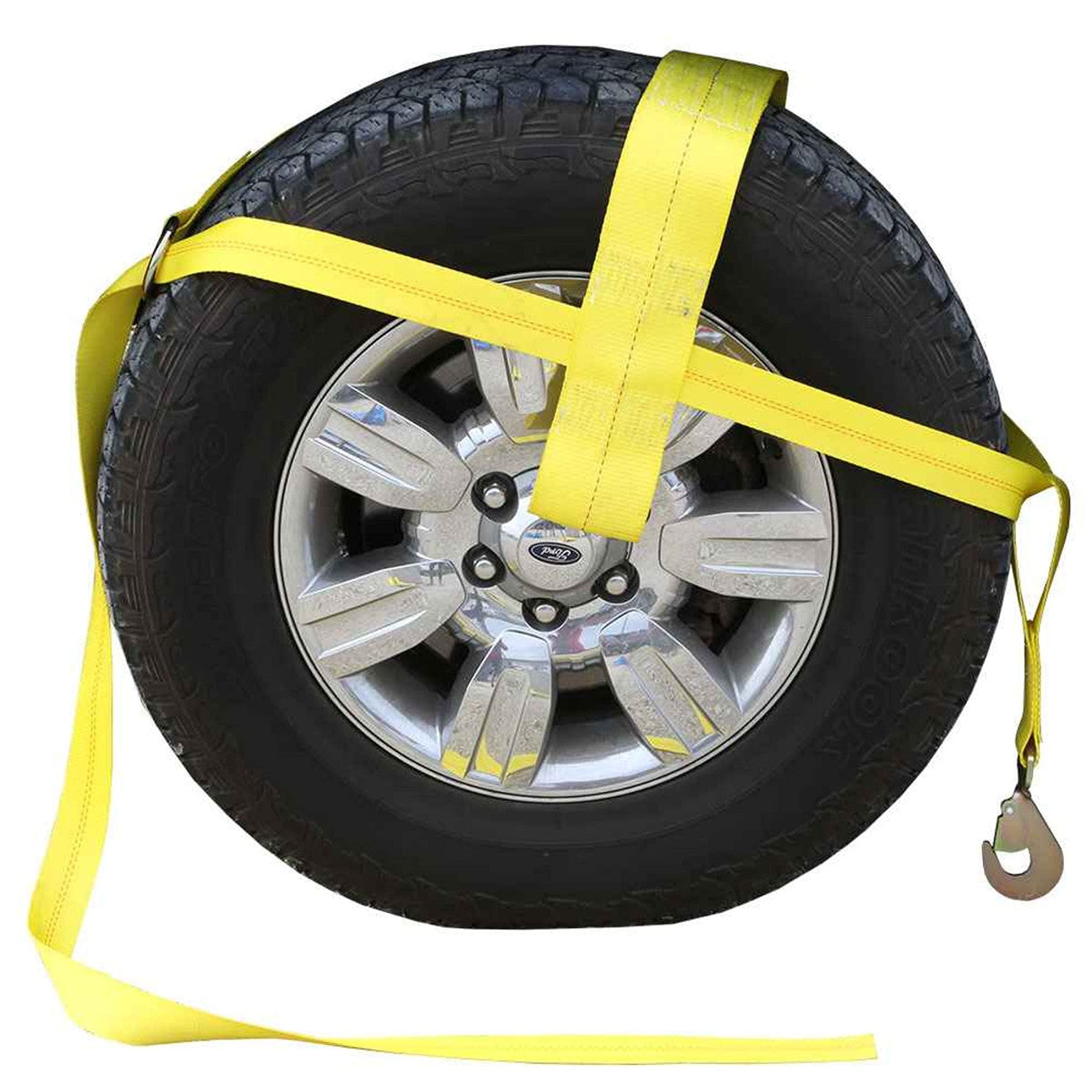 US Cargo Control Adjustable Tow Dolly Strap, Yellow Car Dolly Strap with 4 Inch Top Strap and Twisted Snap Hook End Fitting, Great for Tow Dolly Car Hauling, 3,333 Pound Working Load Limit