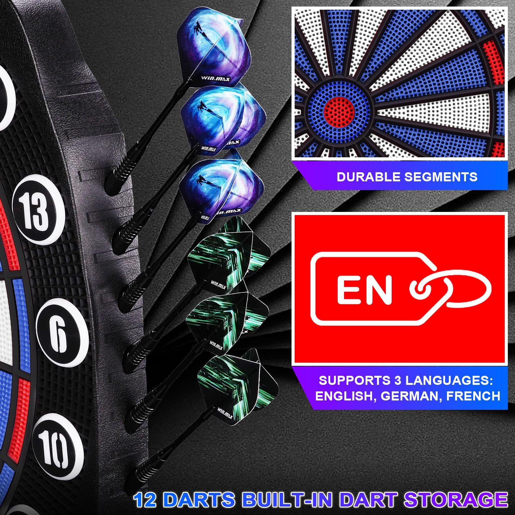 Amazon.com : WIN.MAX Electronic Dart Board Soft Tip Dartboard Set