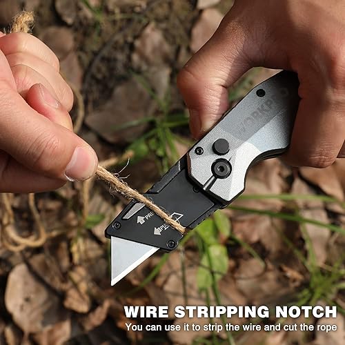 Miniatura 8 de WORKPRO Cuchillo utilitario plegable, metal resistente, cortador de caja de bloqueo de eje de apertura rápida, cuchillo de afeitar de hoja de cambio