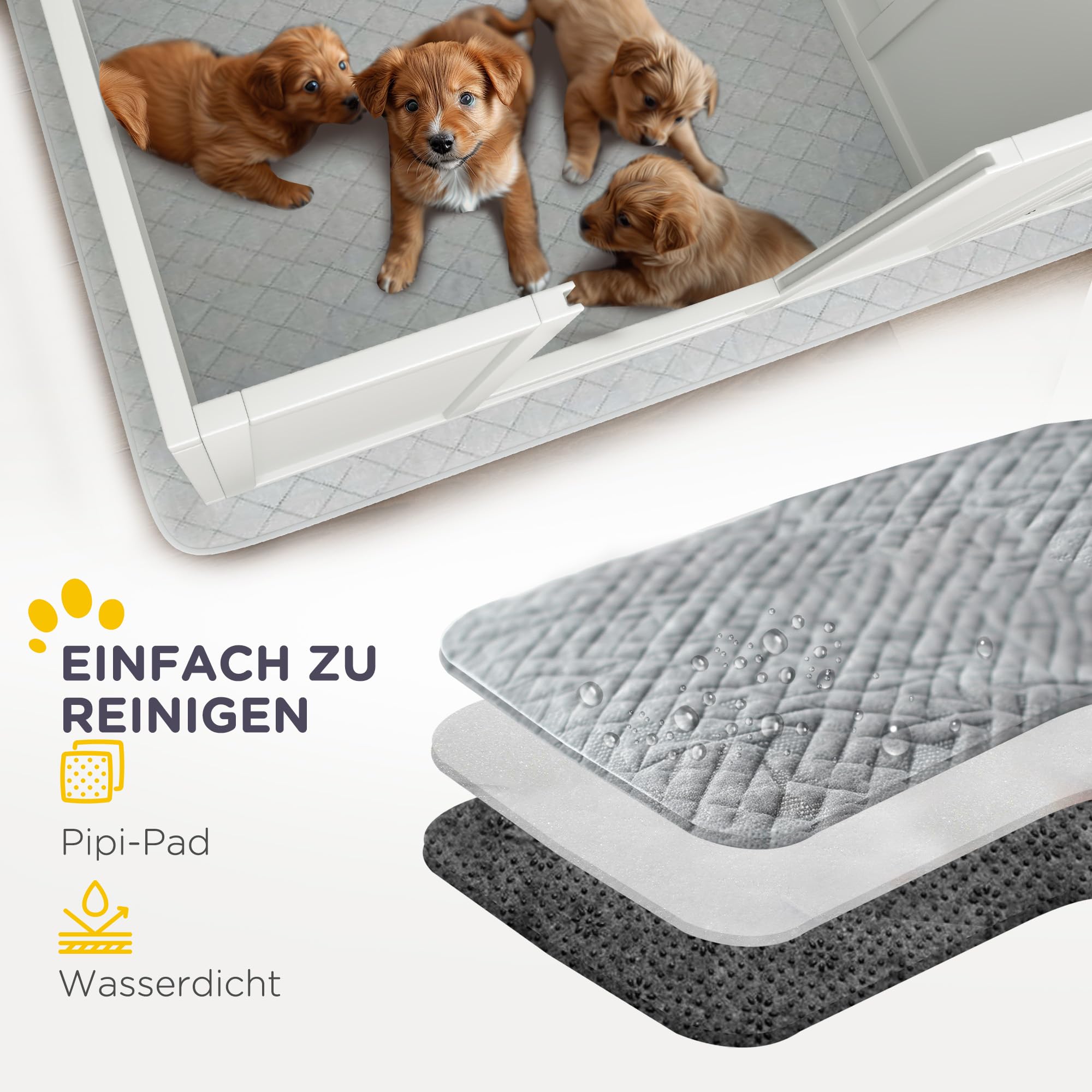 PawHut Wurfkiste für Welpen Wurfbox mit Tür Große Hunde 166x80x50 cm Weiß | Welpenlaufstall, Wasserdichte Bodenmatte, Hundelaufstall Welpenauslauf