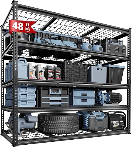 FLEXIMOUNTS Estantería de garaje, estantería resistente de 2000 libras, estantes de almacenamiento de garaje de 5 niveles, estantes industriales