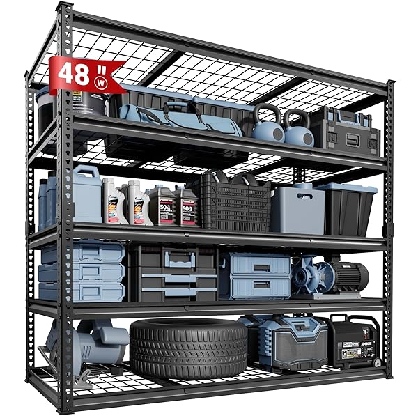 FLEXIMOUNTS Garage Shelving, Heavy Duty Shelving 2000 lbs, 5-Tier Garage Storage Shelves,Industrial Shelves for Heavy Tools and Equipment, 48" W x 24" D x 72" H
