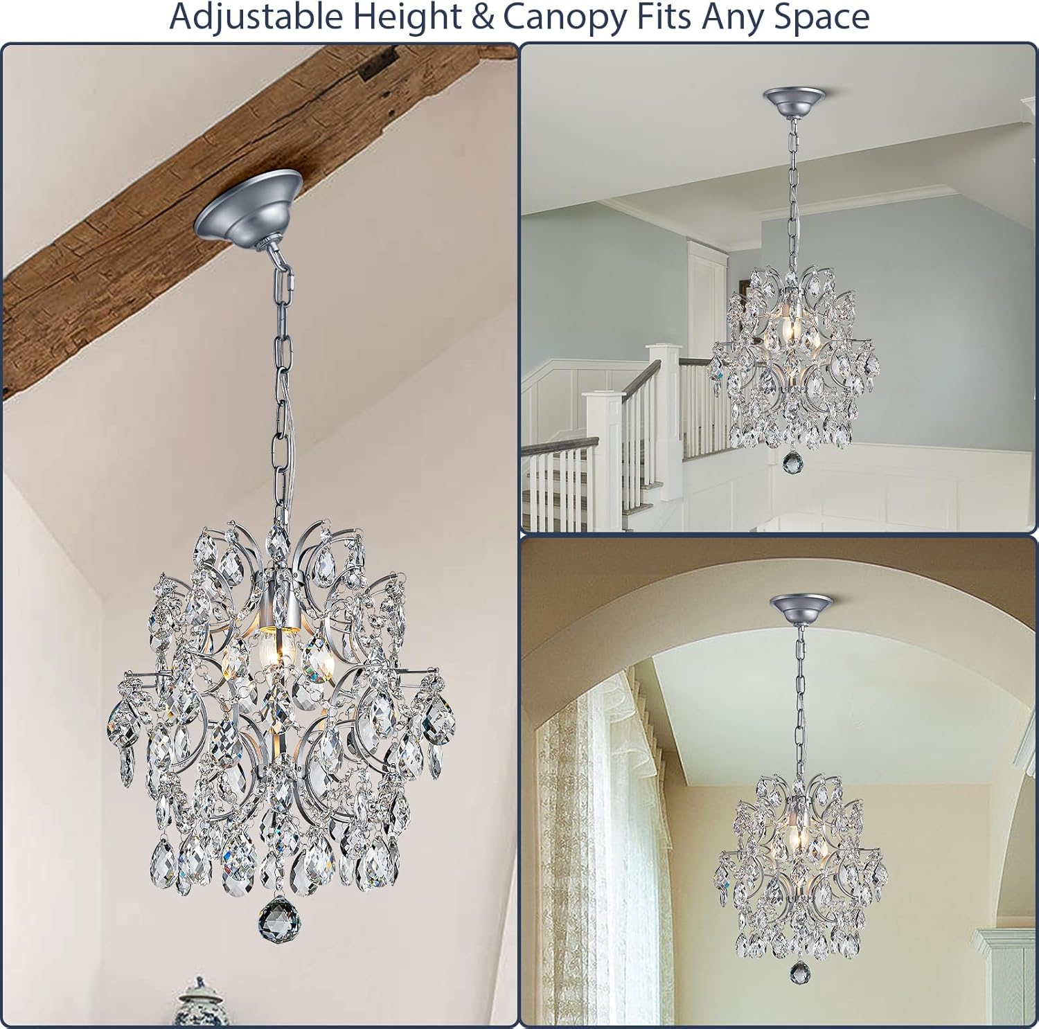 Bestier Modern Pendant Chandelier Crystal Raindrop Lighting Ceiling Light Fixture Lamp for Dining Room Bathroom Bedroom Livingroom entryway 1 E26 Bulbs Required D13 in x H16 in - 