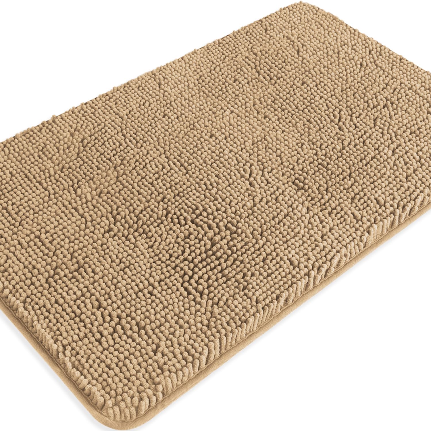 PureSwan Beige Bathroom Rugs – Absorbent and Washable Bath Mat, Non-Slip, Thick Soft Chenille Bath Rugs for Bathroom Floor, Shower, Sink - 20" x 32"