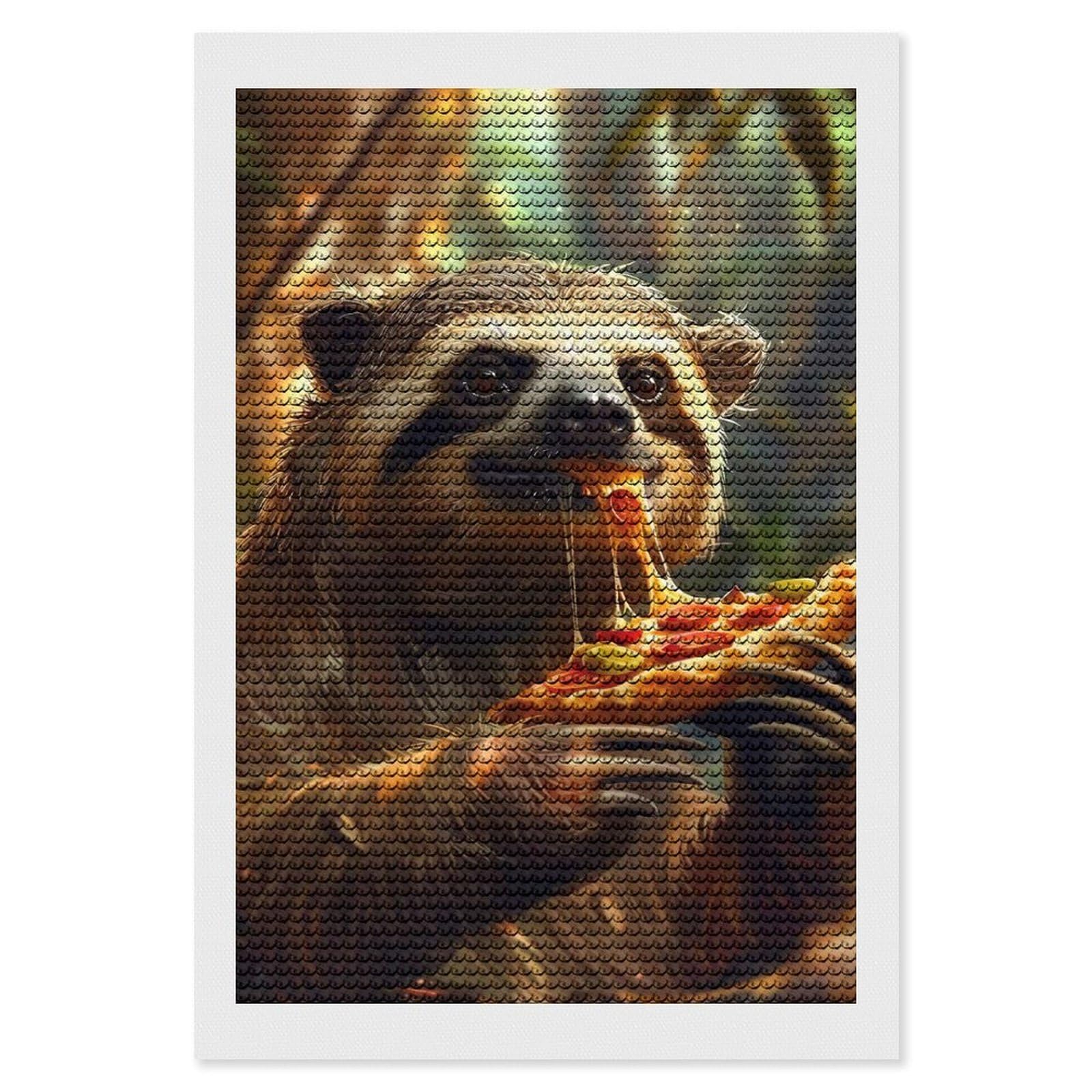 Junmoney Sloth Pizza Diamond Art Canvas 8"x12", for Family Craft Time, Creative Leisure Activity, Living Room Decor, Festive Craft Gift