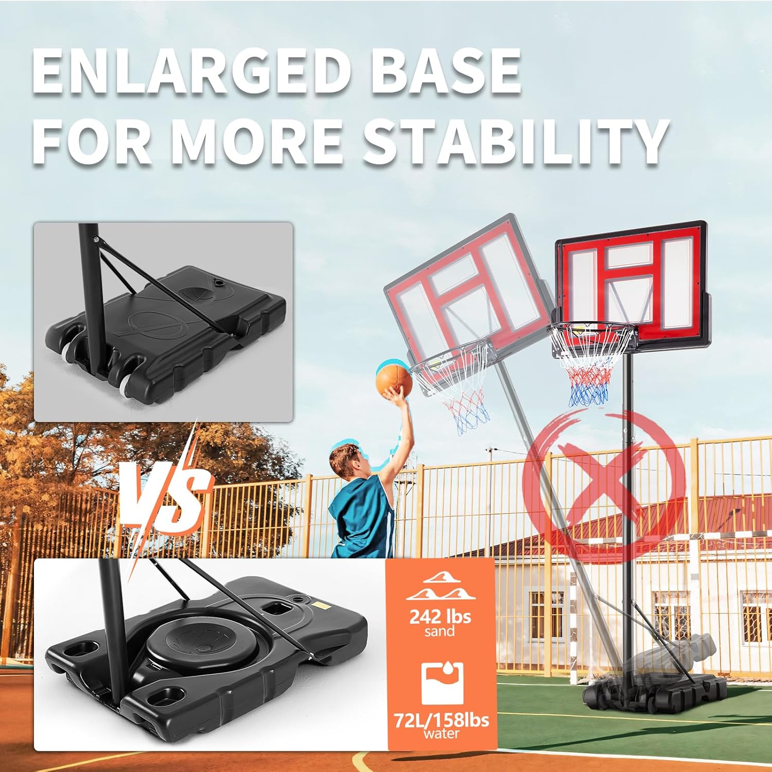 DUMOS 10FT Adjustable Height Portable Basketball Hoop Outdoor for Adult, 44 Inch Shatterproof Backboard w/Shock Absorbent Rim, Fillable Base, 2 Wheels for Swimming Pool/Indoor