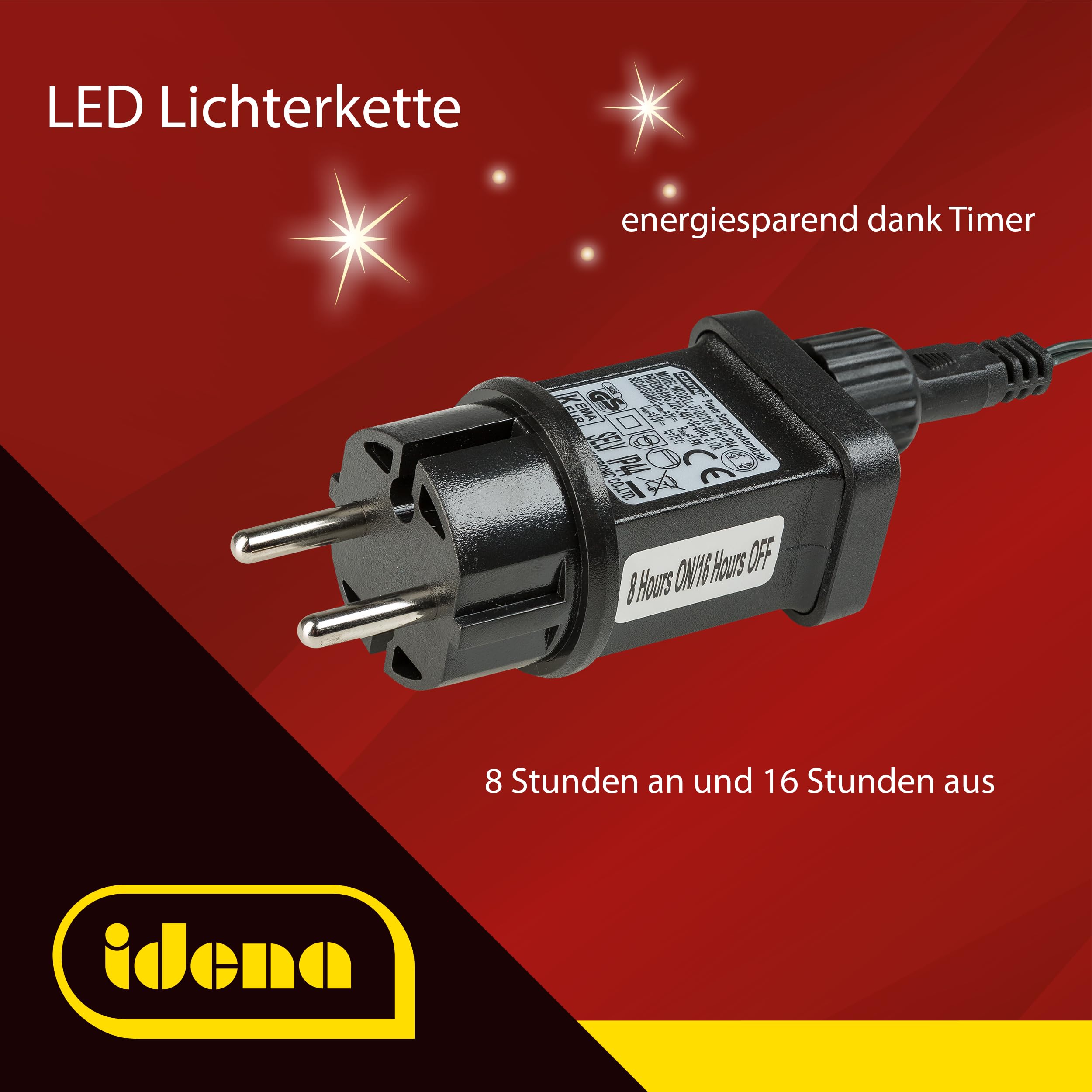 Idena 31805 - Lampki choinkowe LED z 200 diodami LED w ultra ciepłej bieli, do użytku na zewnątrz i wewnątrz, testowane przez TÜV i GS, 8-godzinny timer, 29,9 m długości, dekoracja świąteczna