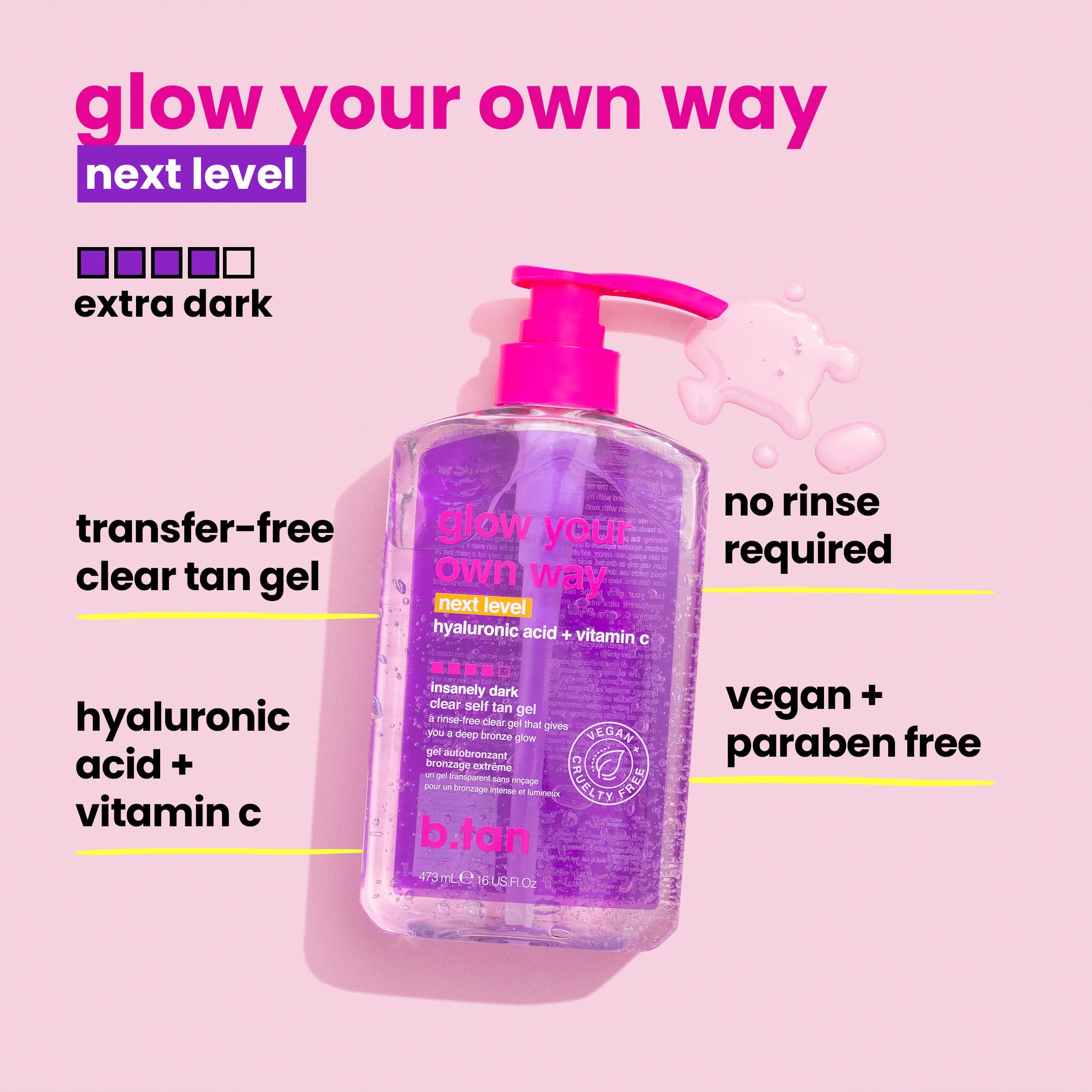 B.Tan Glow Your Own Way – Next Level Self Tan Gel for Women 16oz Gel