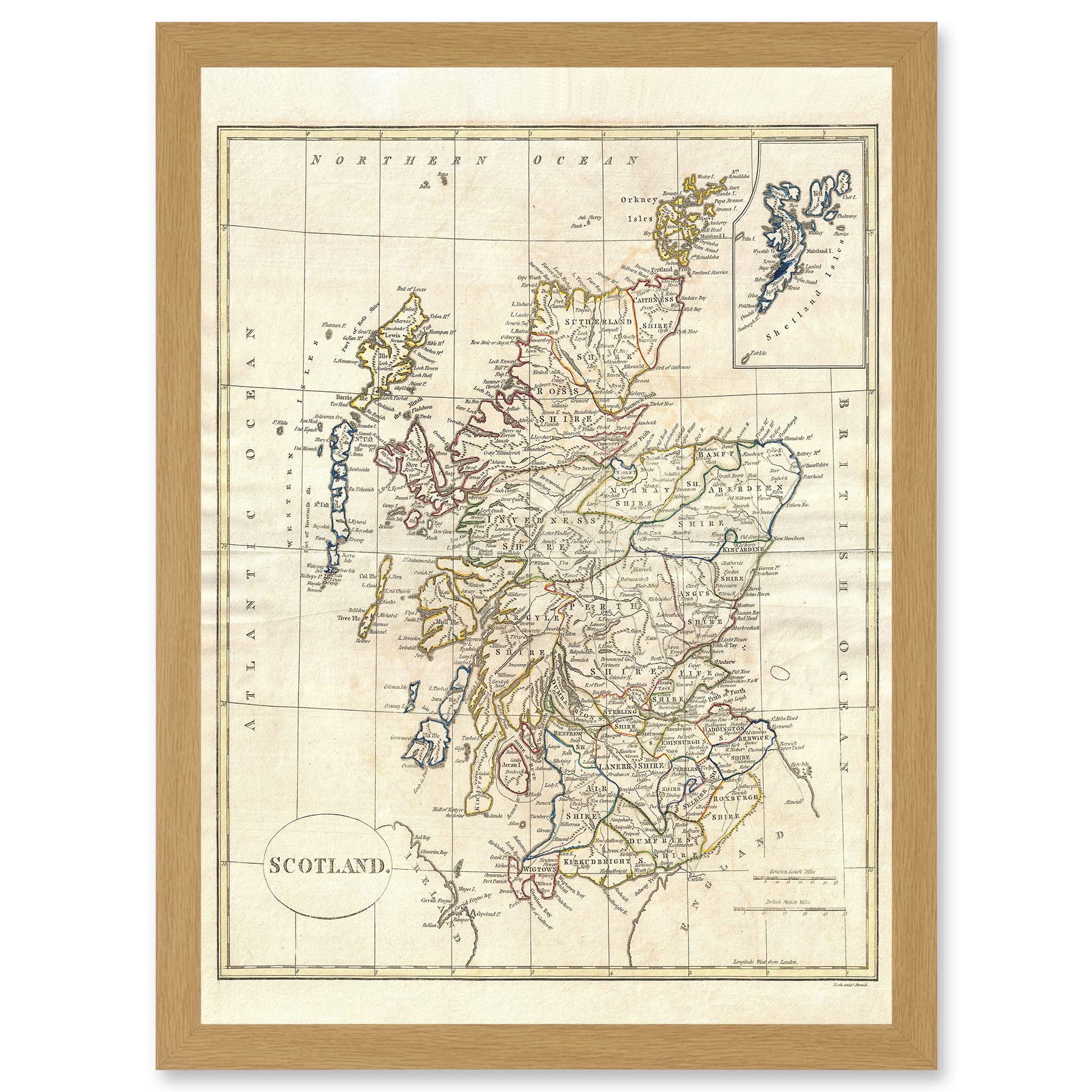 Artery8 1799 Clement Cruttwell Map Scotland Vintage Historic Iconic A4 Artwork Framed Wall Art Print