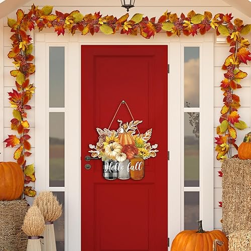 Miniatura 6 de Letrero de puerta de bienvenida de otoño, decoración colgante de calabaza de otoño, letrero de madera de Acción de Gracias, decoración de puerta de
