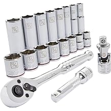 Kobalt 573348 19-Piece 3/8-Inch Drive Mechanics Tool Set with Hard Case, Inch, Includes Quick Release Ratchet, Extension, and Shallow/Deep Sockets