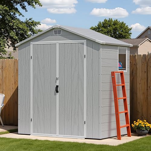 Devoko 6x4 FT Plastic Outdoor Storage Shed - Lockable Resin Tool Shed with Window & Floor - Easy Assembly for Garden, Backyard