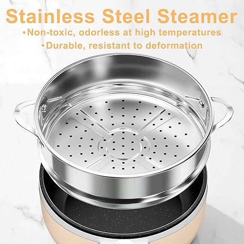 Miniatura 3 de Dezin Olla Caliente Eléctrica con Vaporizador Mejorado, Sartén Antiadherente para Saltear, Olla Eléctrica de Fideos Rápidos, Mini Olla de 1.5L para