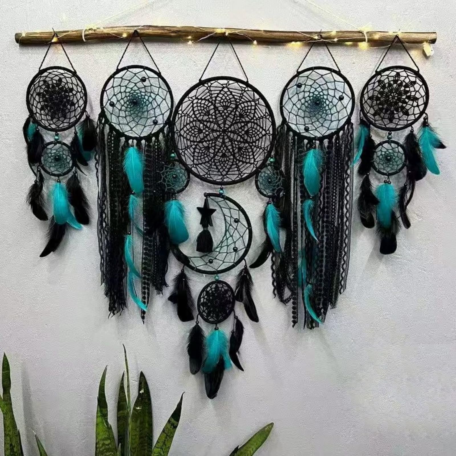 Dream Catcher Wall Decor Handmade Large Boho Dream Catchers for Adults Wall Hanging Native American Spiritual Home Decor (Green-Black)
